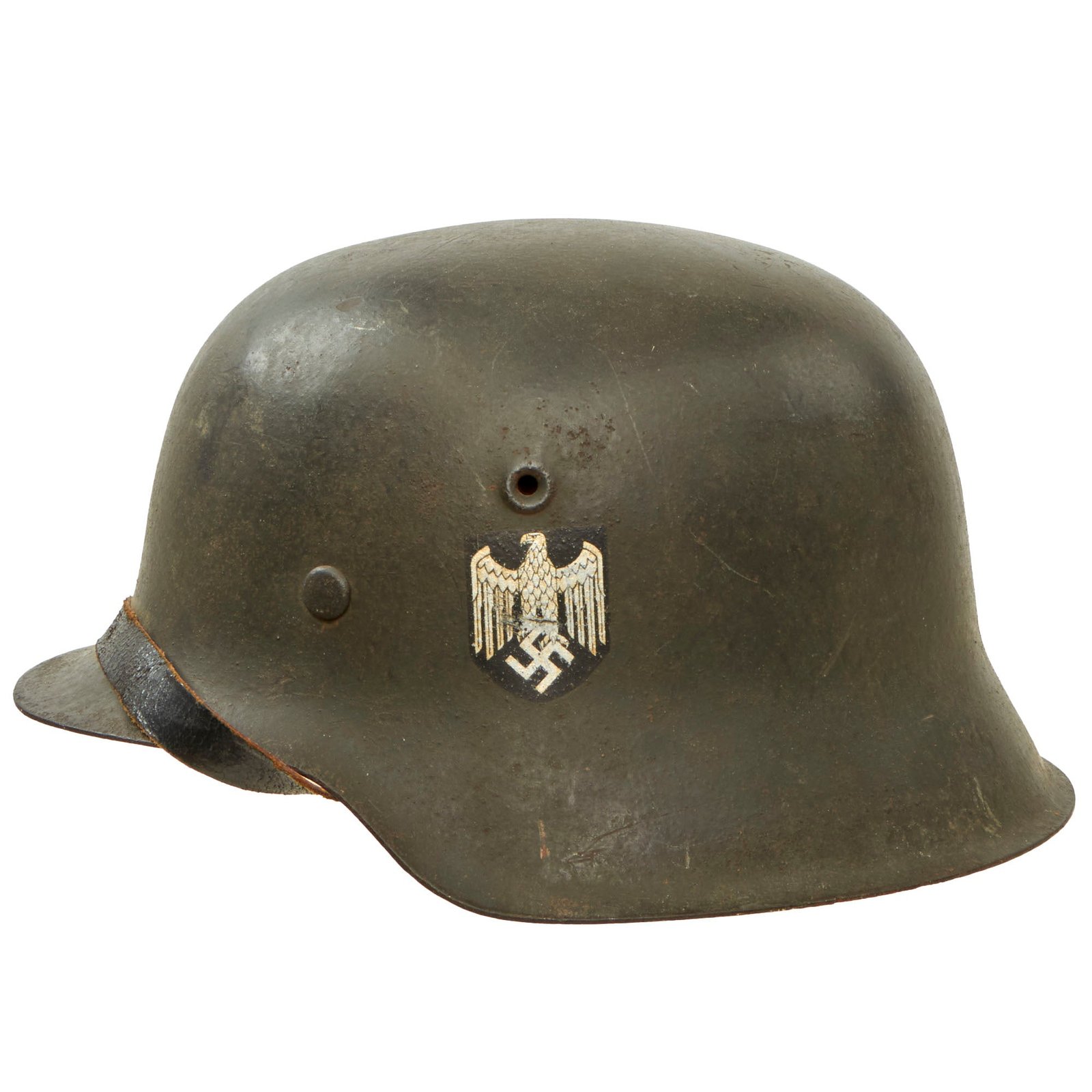 Buy Original German WWII Large M42 Single Decal Army Heer Helmet with 58cm Liner & Chinstrap - Stamped ET66 | Original Firearms Antique For Sale