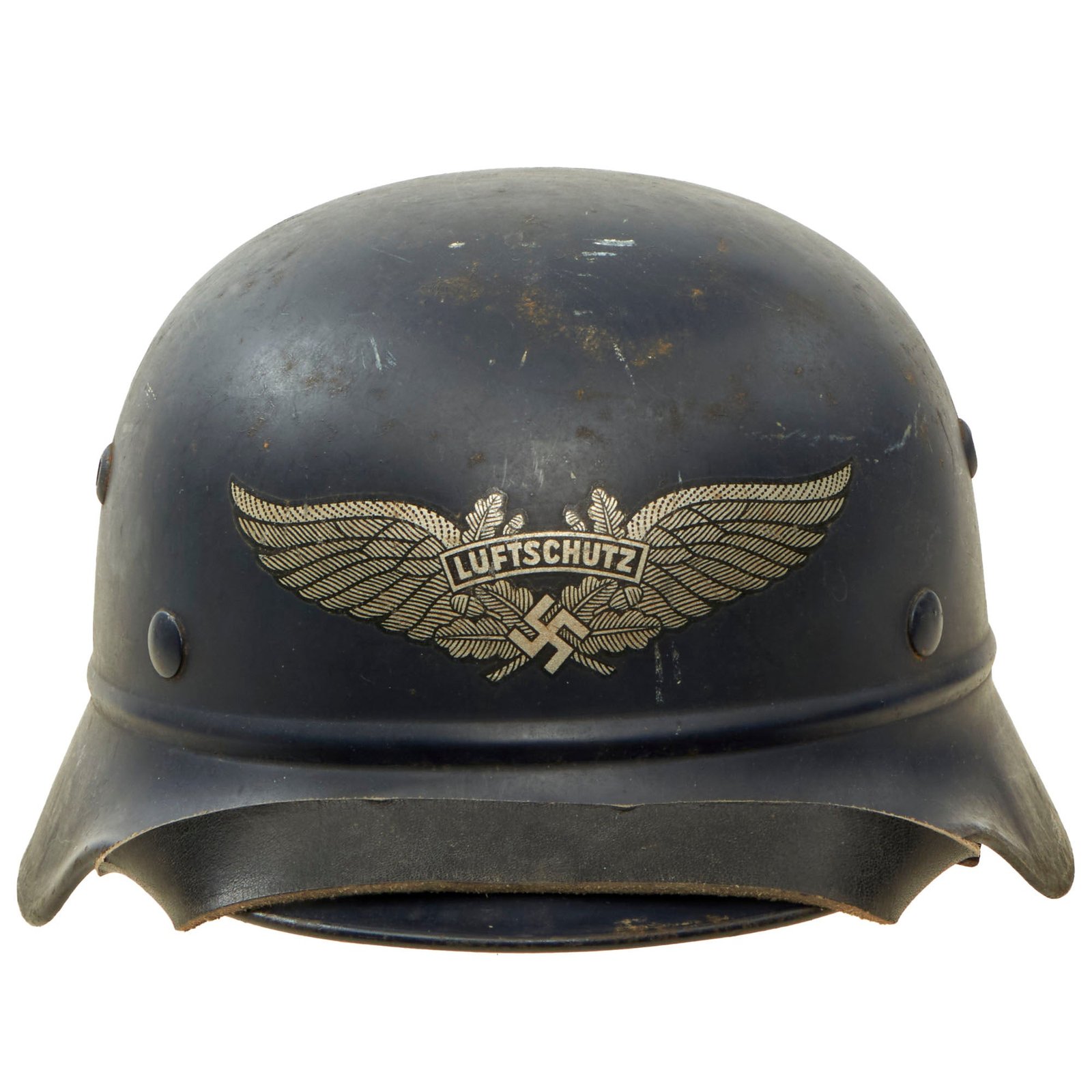 Buy Original German WWII Luftschutz Civil Air Defense Beaded M35 Helmet with 58cm Liner & Chinstrap - marked Q64 | Original Firearms Antique For Sale
