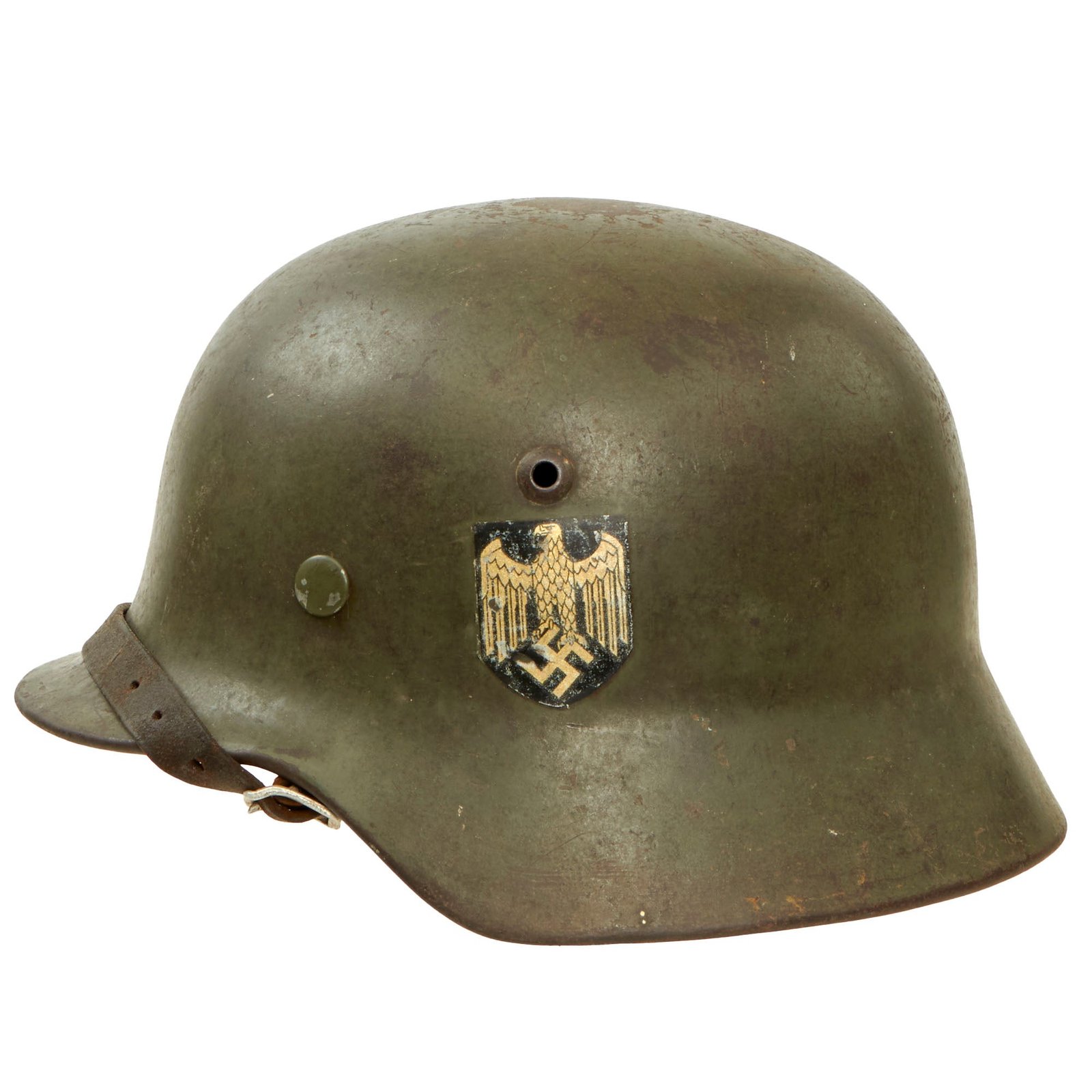 Buy Original German WWII Extra Small Heer M35 Double Decal Helmet with 1937 Dated 53cm Liner & Chinstrap - Stamped ET60 | Original Firearms Antique For Sale