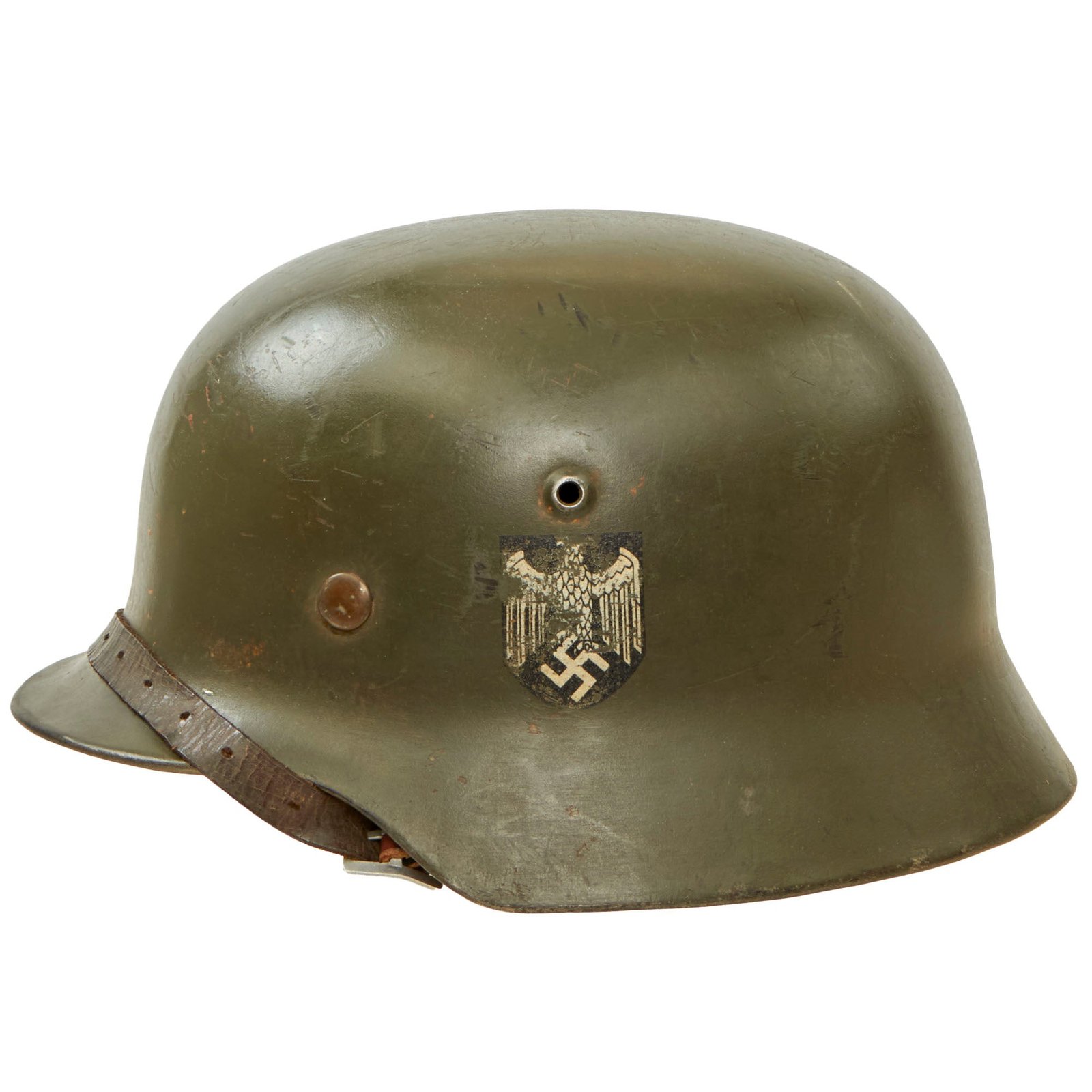 Buy Original Rare Early German WWII Army Heer M35 Double Decal Helmet with Liner & Chinstrap - Stamped ET66 | Original Firearms Antique For Sale