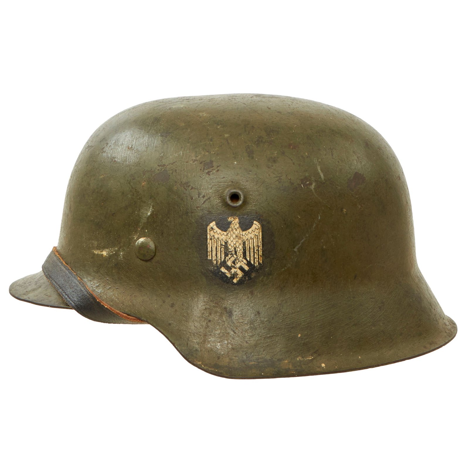 Buy Original German WWII Extra Large M42 Single Decal Army Heer Helmet with 60cm Liner and Chinstrap - stamped ET68 | Original Firearms Antique For Sale