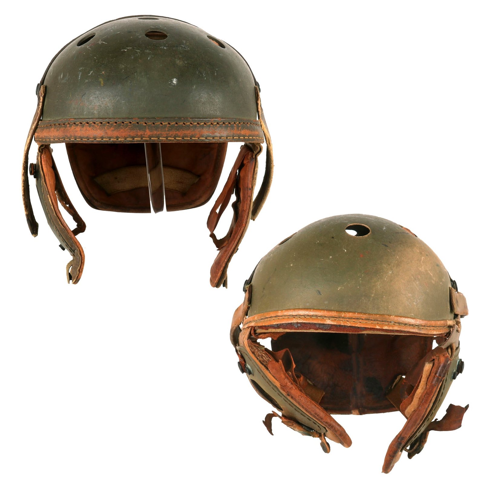 Buy Original U.S. WWII Pair of M38 Tanker Helmet by Rawlings Manufacturing Co in Rough Condition | Original Firearms Antique For Sale