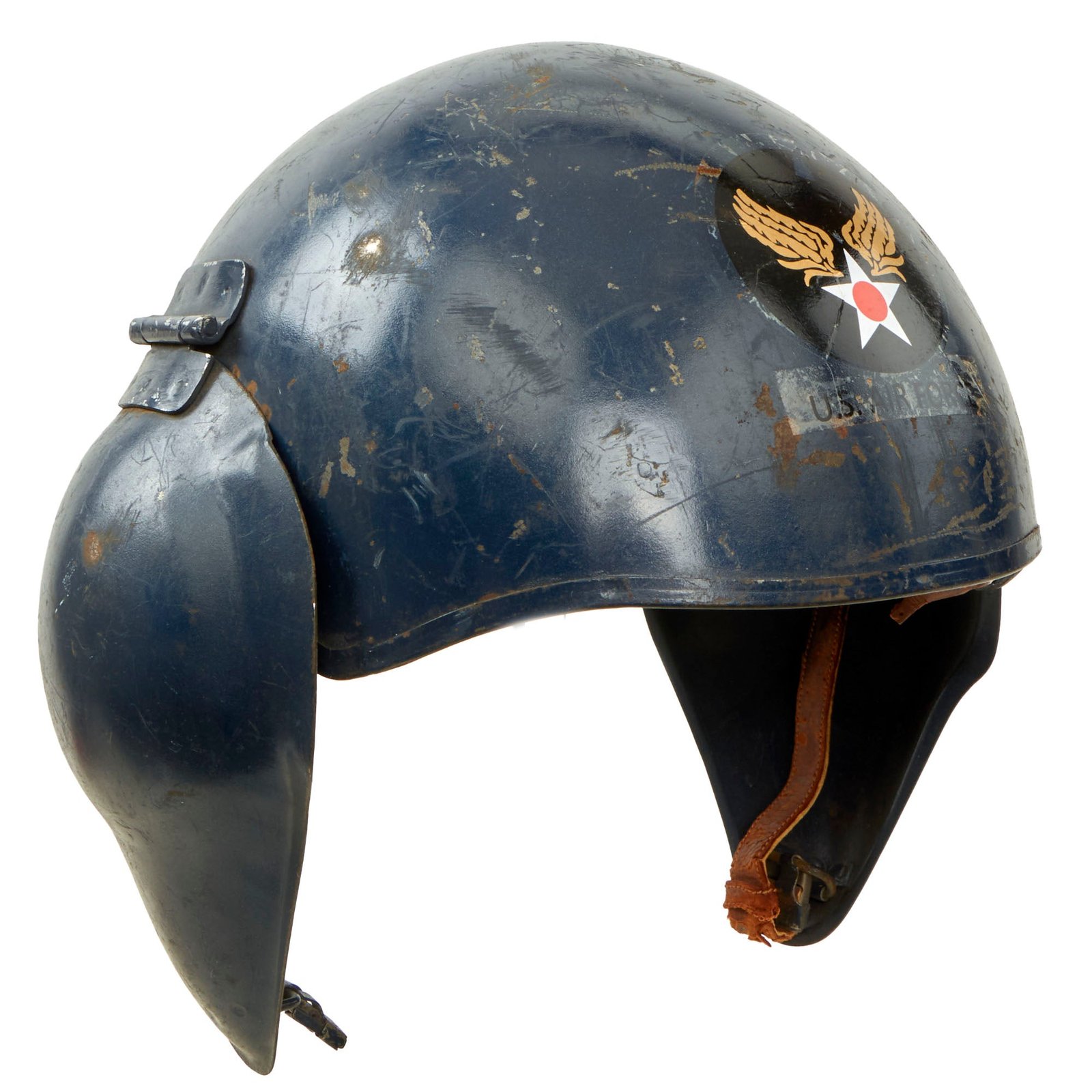 Buy Original U.S. WWII USAAF Bomber Crew M5 Steel FLAK Helmet Repainted Blue with Air Force Insignia | Original Firearms Antique For Sale