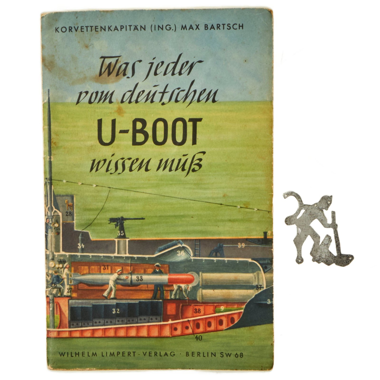 Buy Original German WWII U-Boat U-53, U-97, U-552 “Red Devil” Cap Insignia with Children’s Book | Original Firearms Antique For Sale