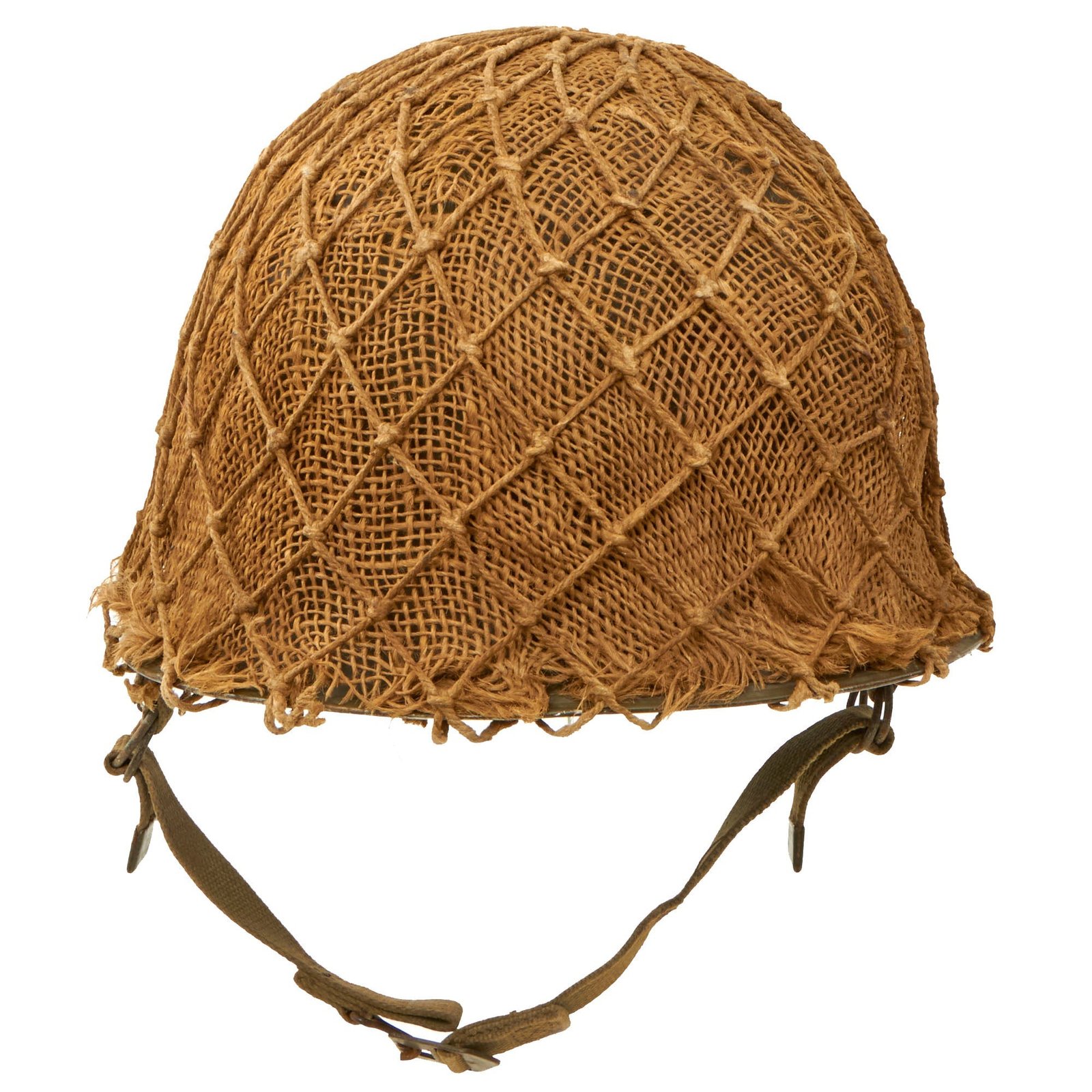 Buy Original South African M1963 South African Defense Force Helmet with Net & Burlap Sack - Full Liner & Chinstrap | Original Firearms Antique For Sale
