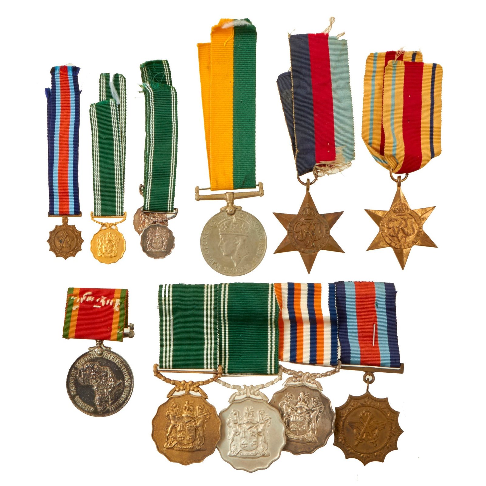 Buy Original South African WWII & Later Military Medal Lot - 4-Medal Bar & 4 Loose Medals - 4 Mini Medals | Original Firearms Antique For Sale