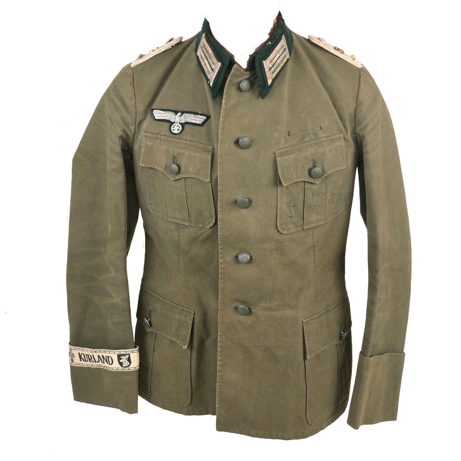 Buy Original German WWII Heer Infantry Oberleutnant Officer Summer Weight M36 Field Tunic by Wilhelm Holters with Rare Kurland Cuff Title - Infanterie Regiment 32 | Original Firearms Antique For Sale