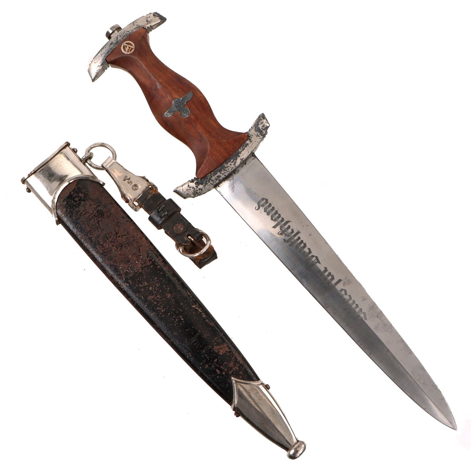 Original German WWII NSKK Dagger by Rare Maker Karl Robert Kaldenbach of Solingen with Scabbard and Hanger - RZM M7/72