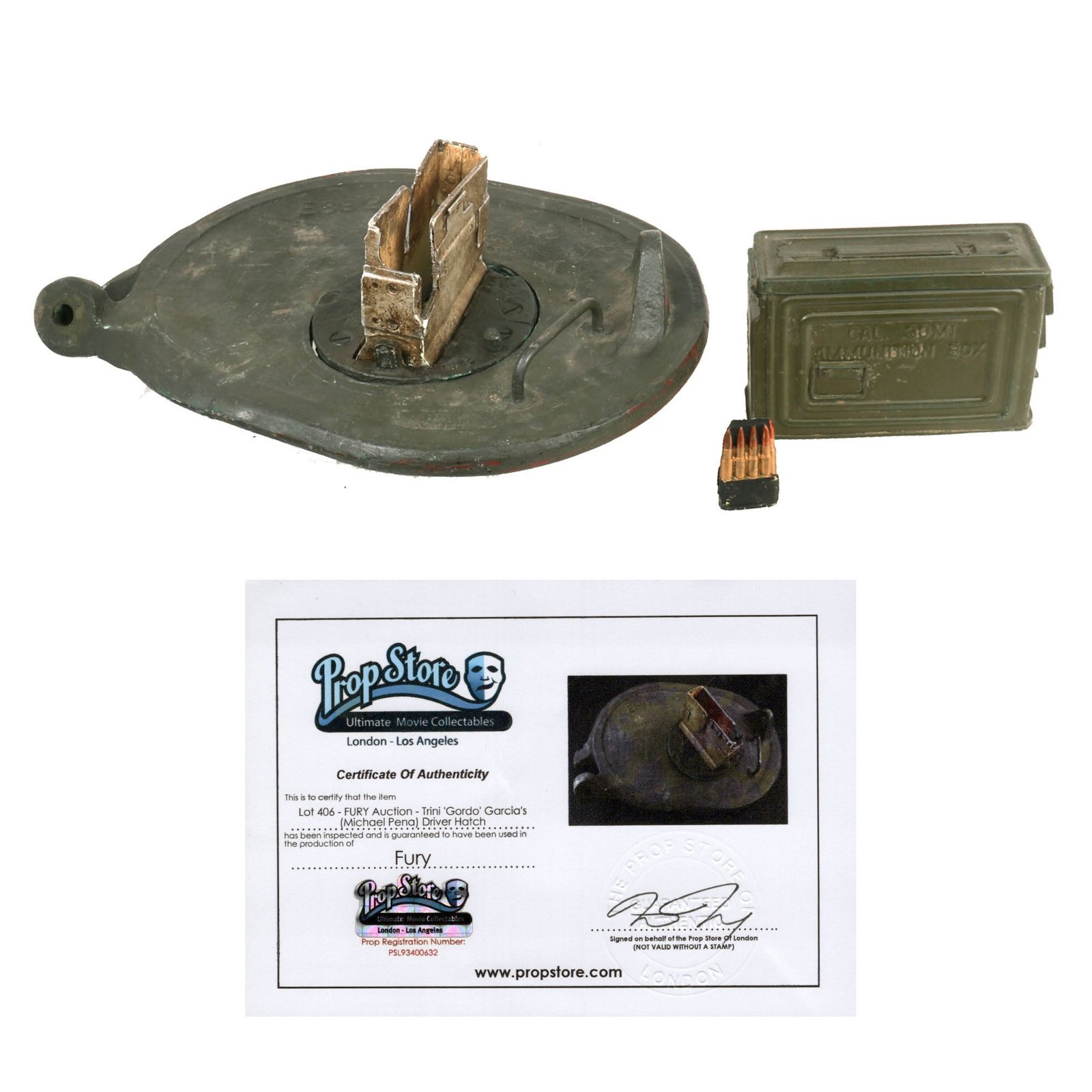 Buy Original Rubber Film Prop .30M1 Ammunition Box & Michael Peña’s Driver Hatch As Used in WWII Movie Fury (2014) | Original Firearms Antique For Sale