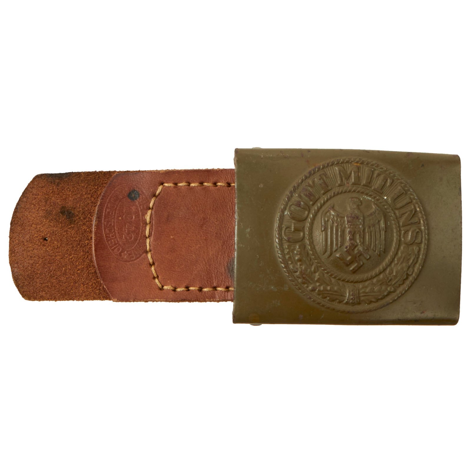 Buy Original German WWII Army Heer EM/NCO Steel Belt Buckle by R. Sieper & Sohne with Leather Tab - dated 1942 | Original Firearms Antique For Sale