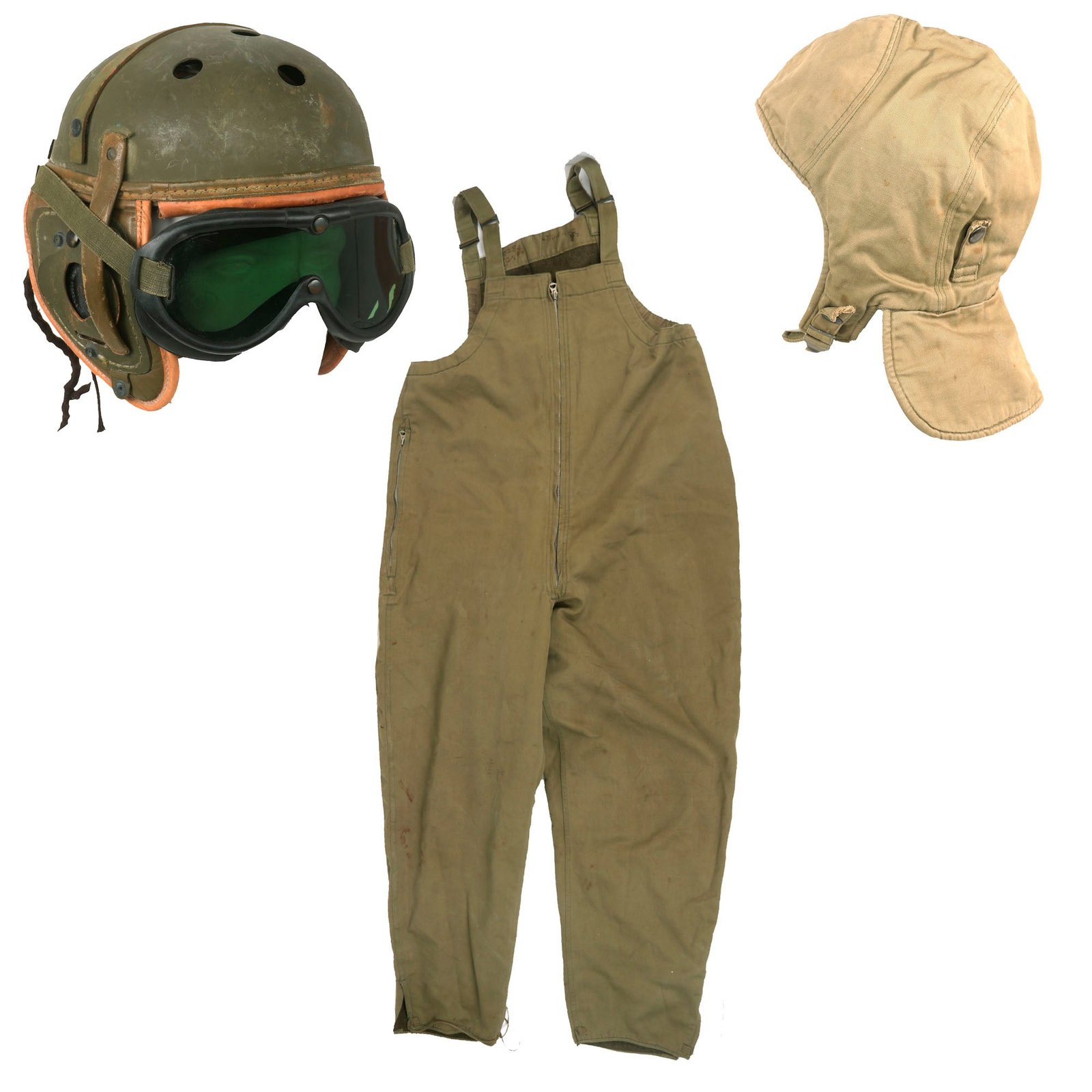 Buy Original U.S. WWII Tanker Set - M38 Helmet & Goggles with Coveralls & Matching Hat | Original Firearms Antique For Sale
