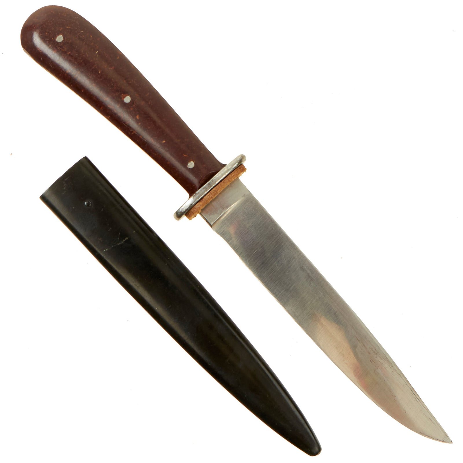 Buy Original German WWII Bakelite Handle Trench Fighting Knife by PUMA-Werk with Boot Scabbard - Unissued | Original Firearms Antique For Sale
