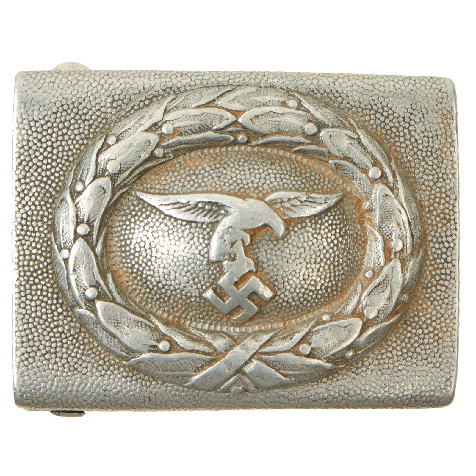 Buy Original German WWII Early EM/NCO Luftwaffe Pebbled "Droop Tail" Eagle Aluminum Buckle | Original Firearms Antique For Sale