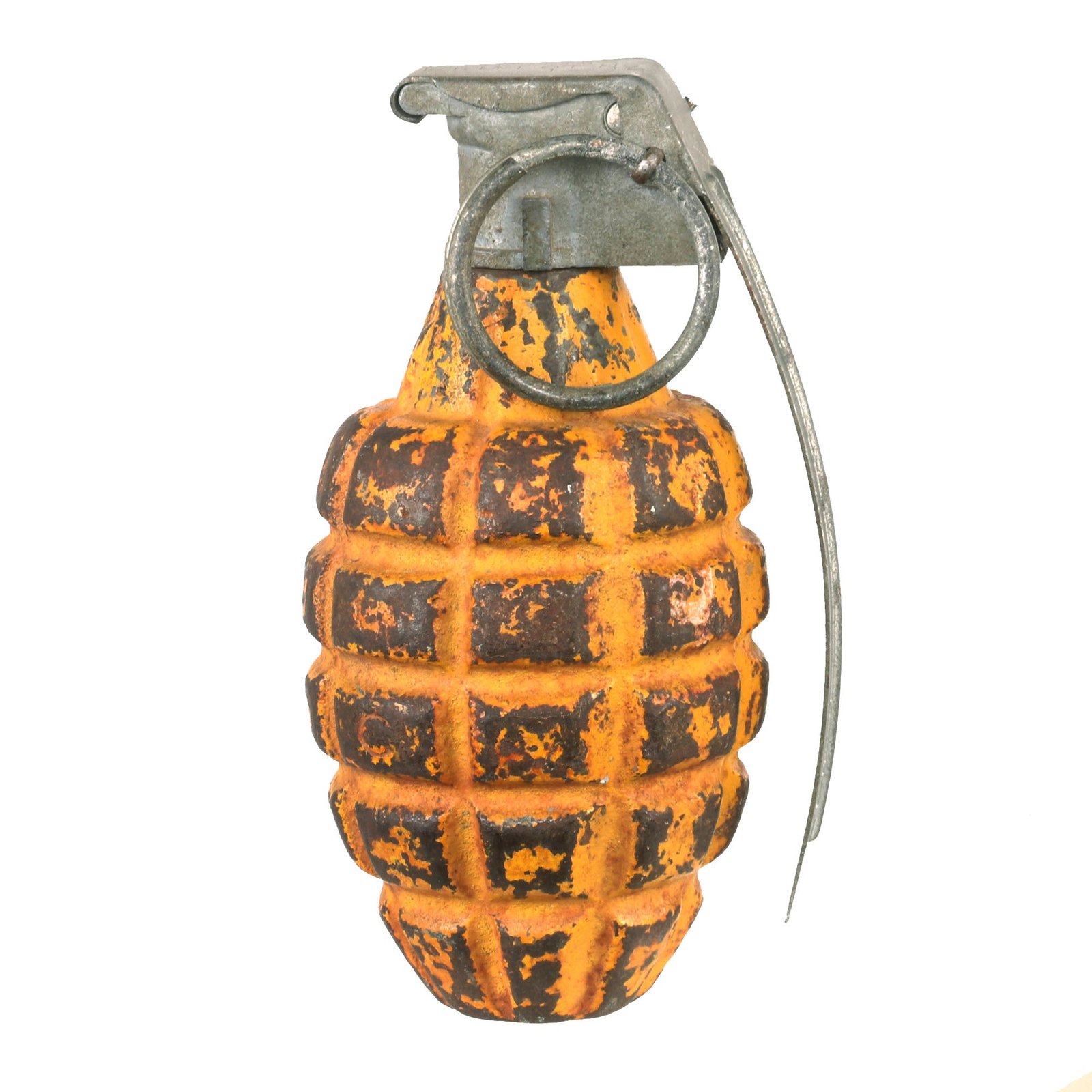 Buy Original U.S. WWII Inert MkII Yellow Early War High Explosive Pineapple Grenade with M10A3 Fuze | Original Firearms Antique For Sale