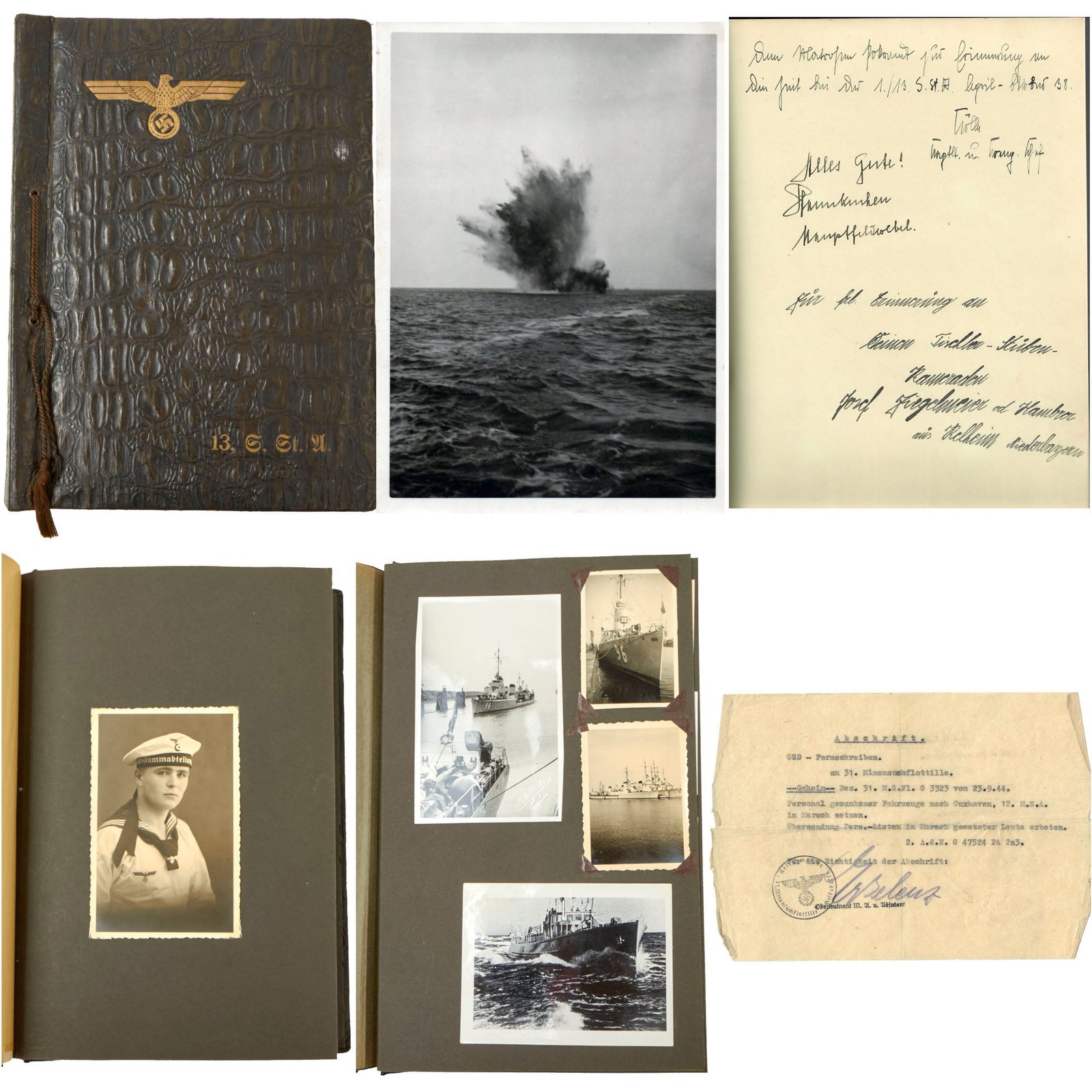 Buy Original German WWII Kriegsmarine 13th Ships Cadre Minesweeper Photo Album with Captions - 88 Pictures | Original Firearms Antique For Sale