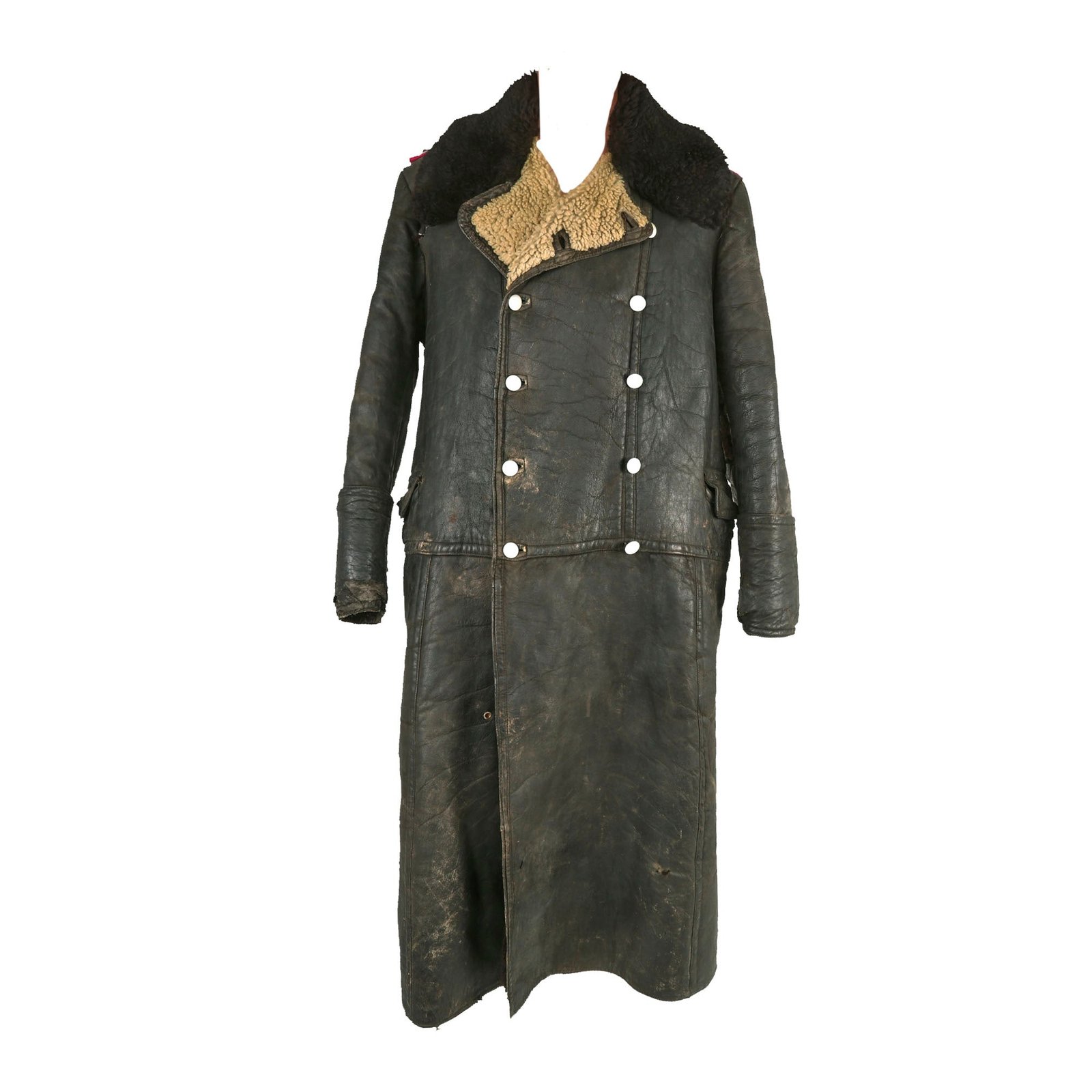 Buy Original German WWII General Staff Hauptmann Officer's Black Leather Winter Fur-Lined Greatcoat | Original Firearms Antique For Sale