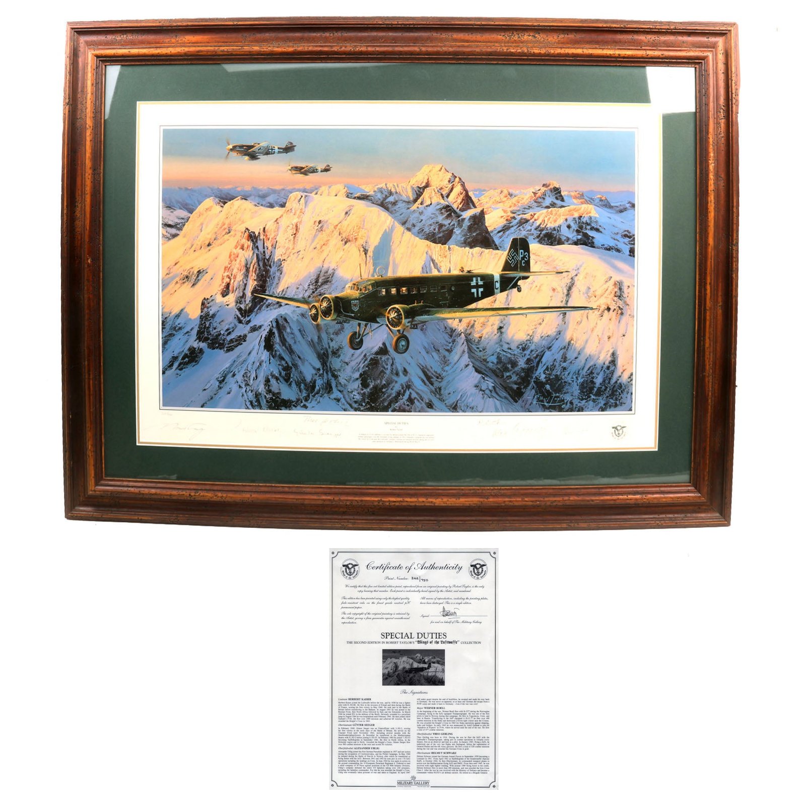 Buy Original Signed Limited Edition Print: Framed “Special Duties” by Robert Taylor with Seven Signatures of WWII German Pilots & Aircrew - 29½” x 40½” - 342/750 | Original Firearms Antique For Sale