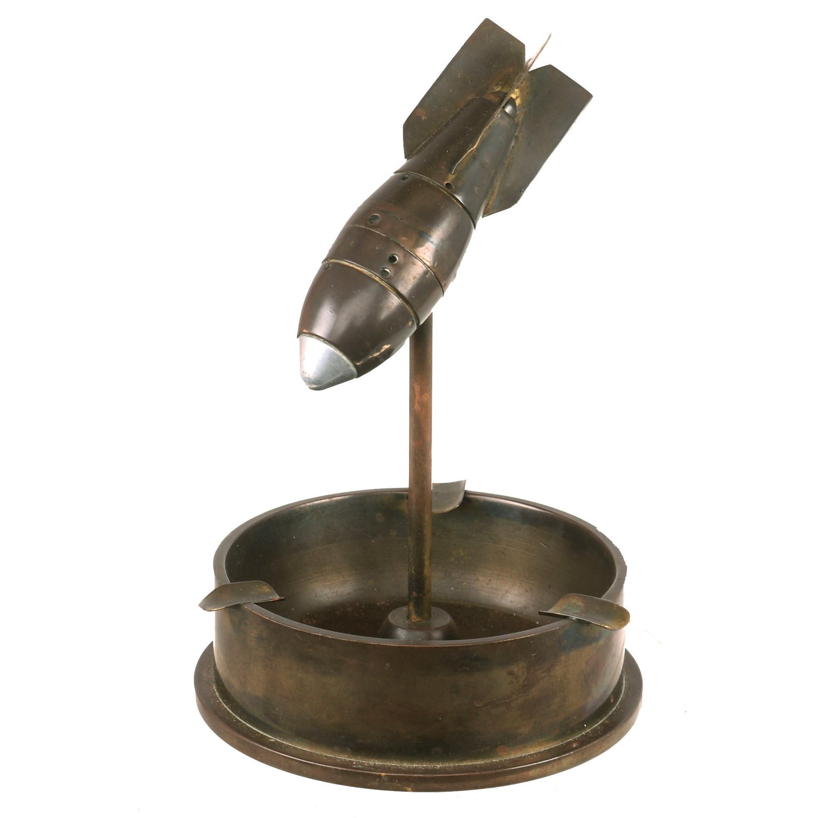 Buy Original U.S. WWII Trench Art Ashtray With “Bomb” Constructed Out of Multiple Type 88 Fuses With US 105mm Base | Original Firearms Antique For Sale