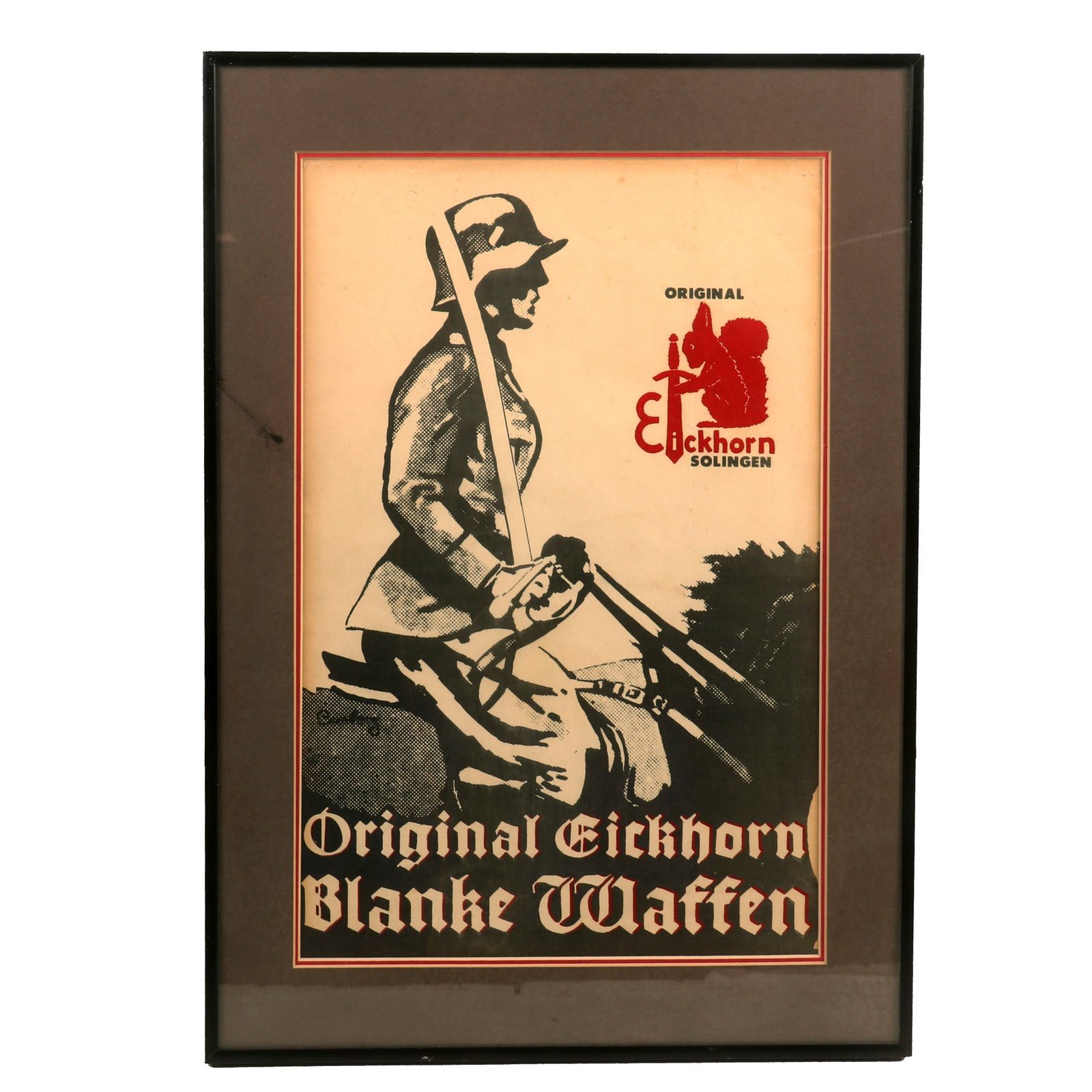 Buy Original German WWII Framed Carl Eickhorn Solingen Window Advertisement Display Sign - 14 ¼” x 20 ¼” | Original Firearms Antique For Sale