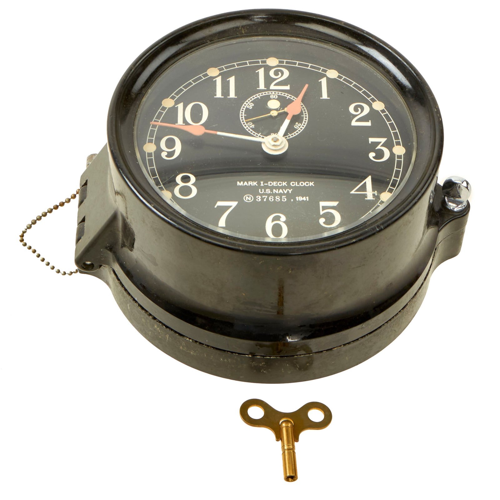 Buy Original WWII U.S. Navy Type Mark I Deck Clock by Seth Thomas With Winding Key ; Dated 1941 - Fully Functional | Original Firearms Antique For Sale