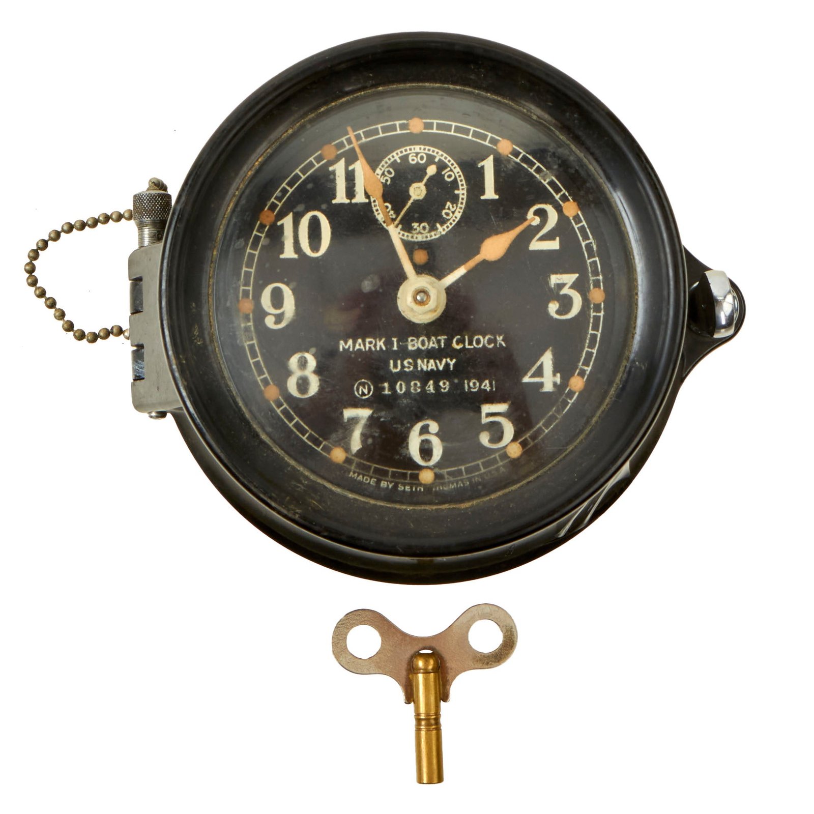 Buy Original WWII U.S. Navy Type Mark I Boat Clock by Seth Thomas with Winding Key - Dated 1941 - Fully Functional | Original Firearms Antique For Sale