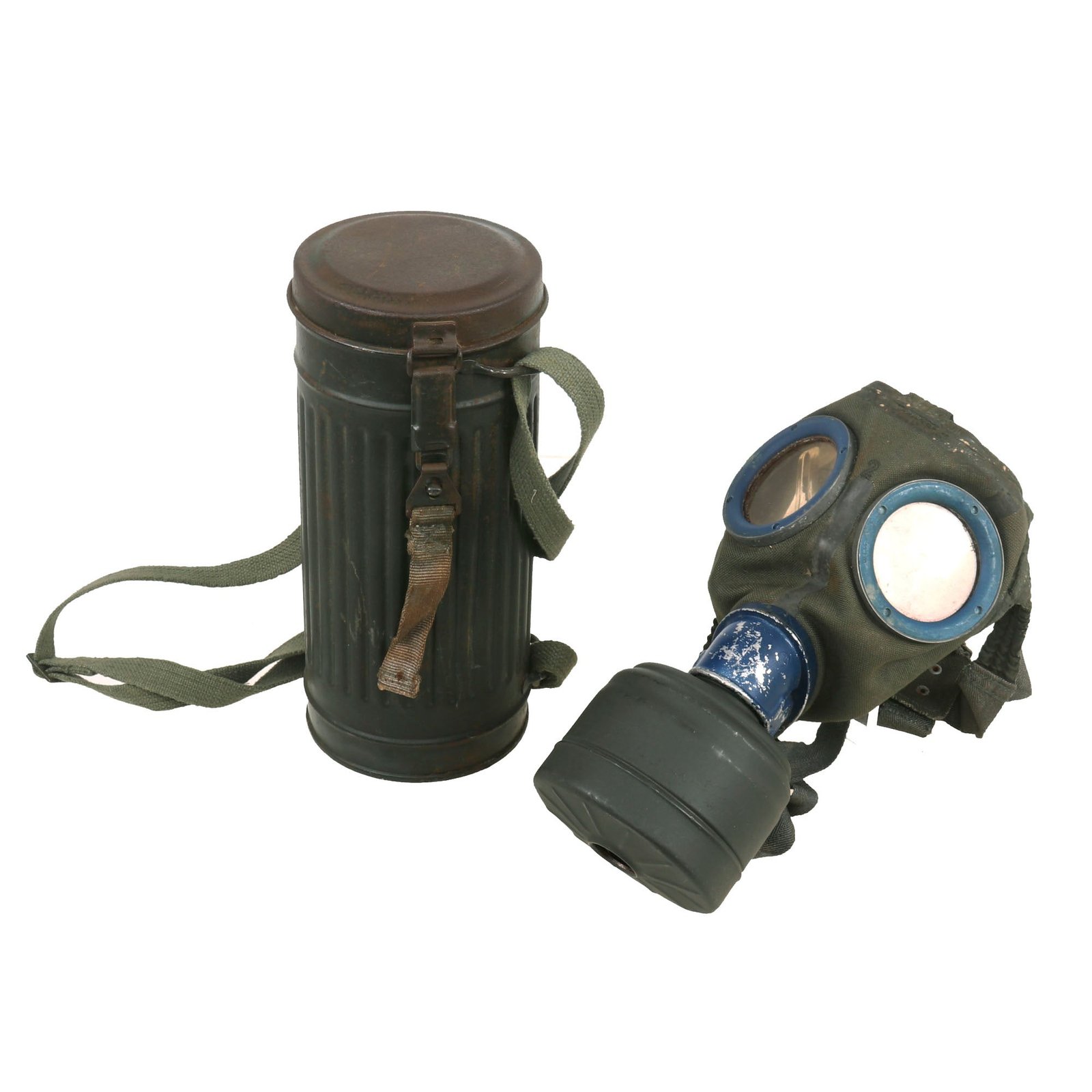 Buy Original German WWII Named M30 3rd Model Size 2 Gas Mask with Fe 42 Filter and Canister by Auer-Gesellschaft AG, Werk Oranienburg - Dated 1944 | Original Firearms Antique For Sale