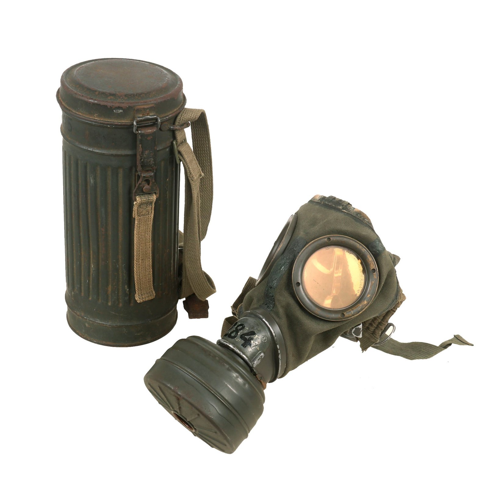 Buy Original German WWII Named M30 2nd Model Size 2 Gas Mask with Fe 41 Filter and Canister - Dated 1938/41 | Original Firearms Antique For Sale
