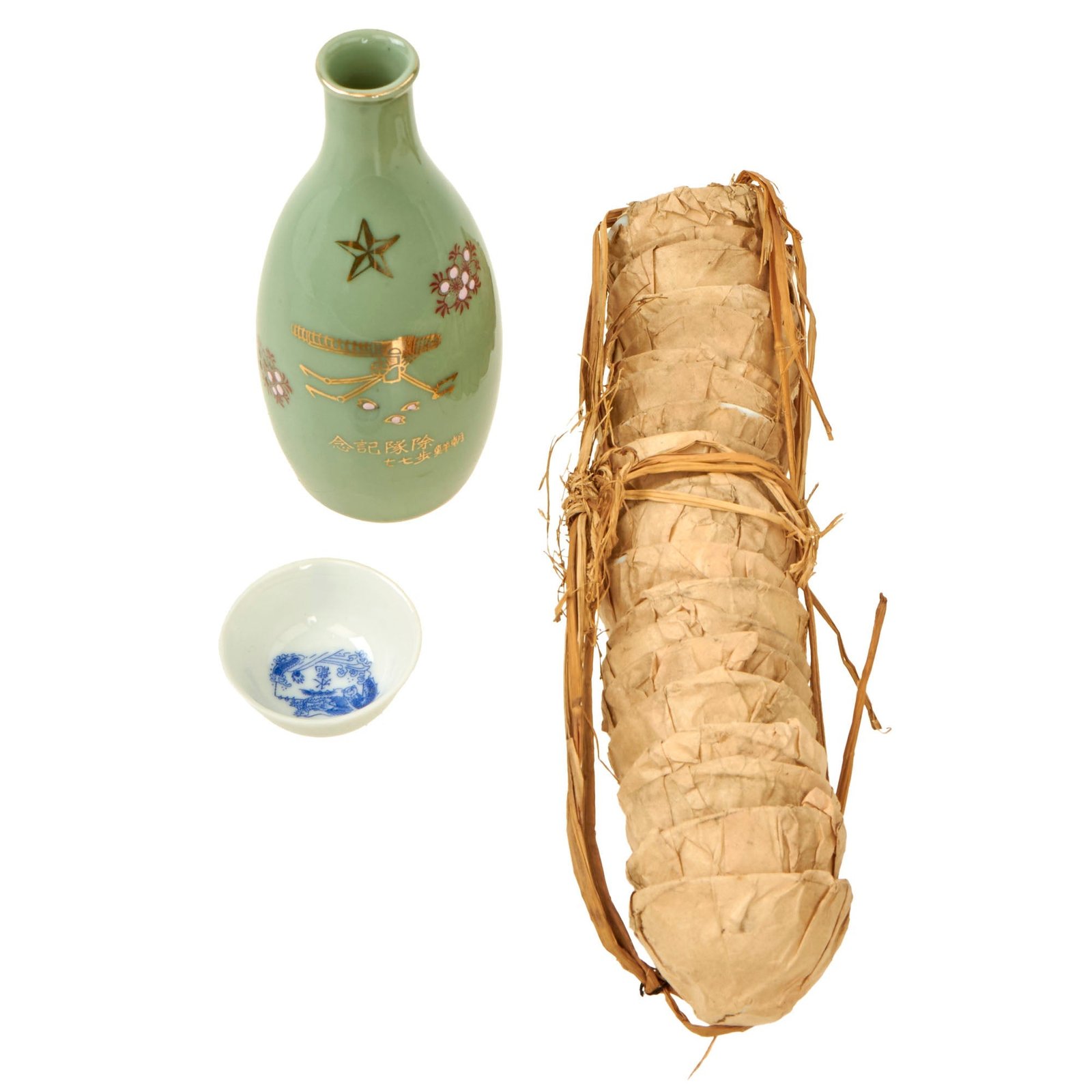 Buy Original Imperial Japanese WWII Unissued Wrapped Sake Cup & Bottle Set | Original Firearms Antique For Sale
