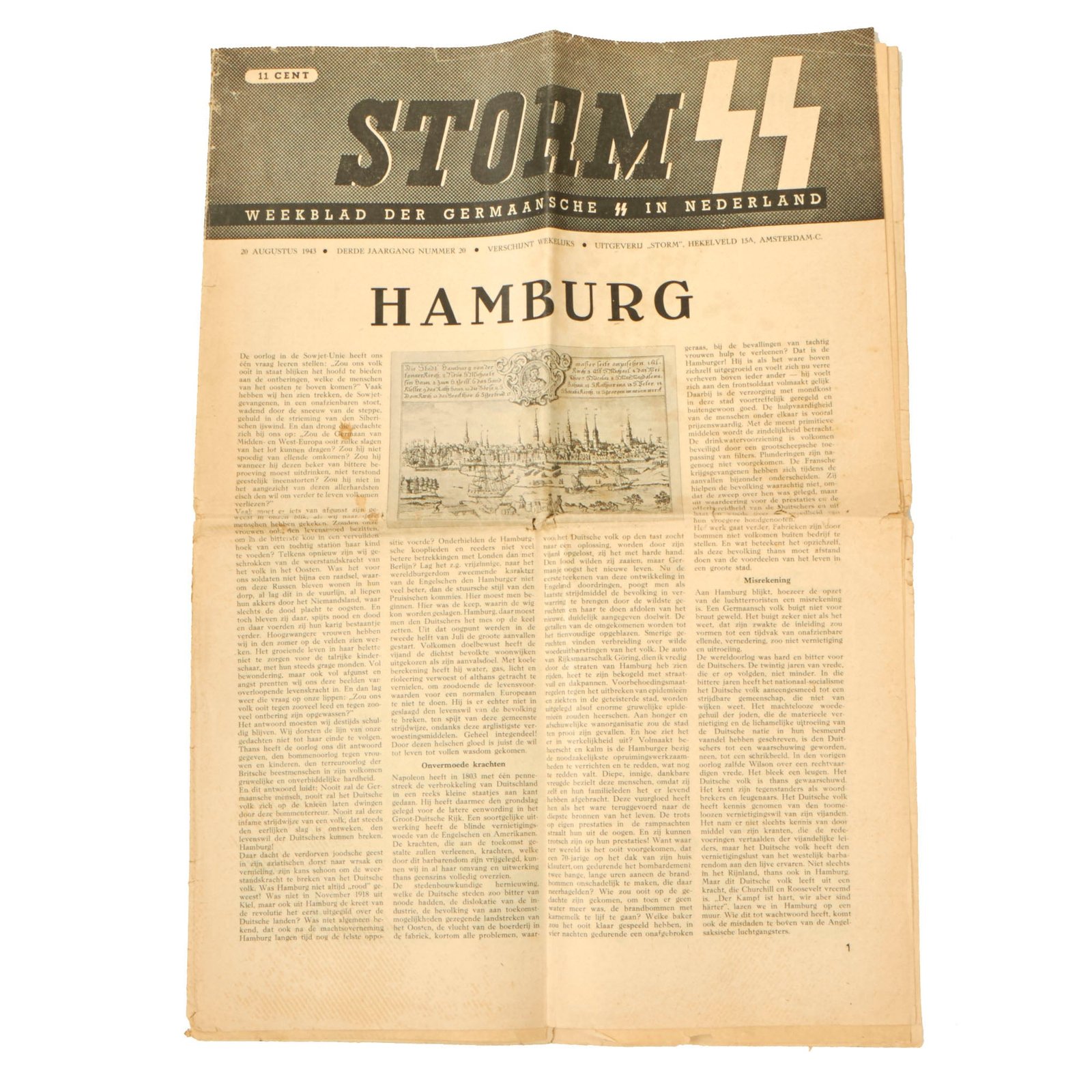 Buy Original German WWII Dutch-Printed Storm SS Newspaper - 20 August 1943 | Original Firearms Antique For Sale