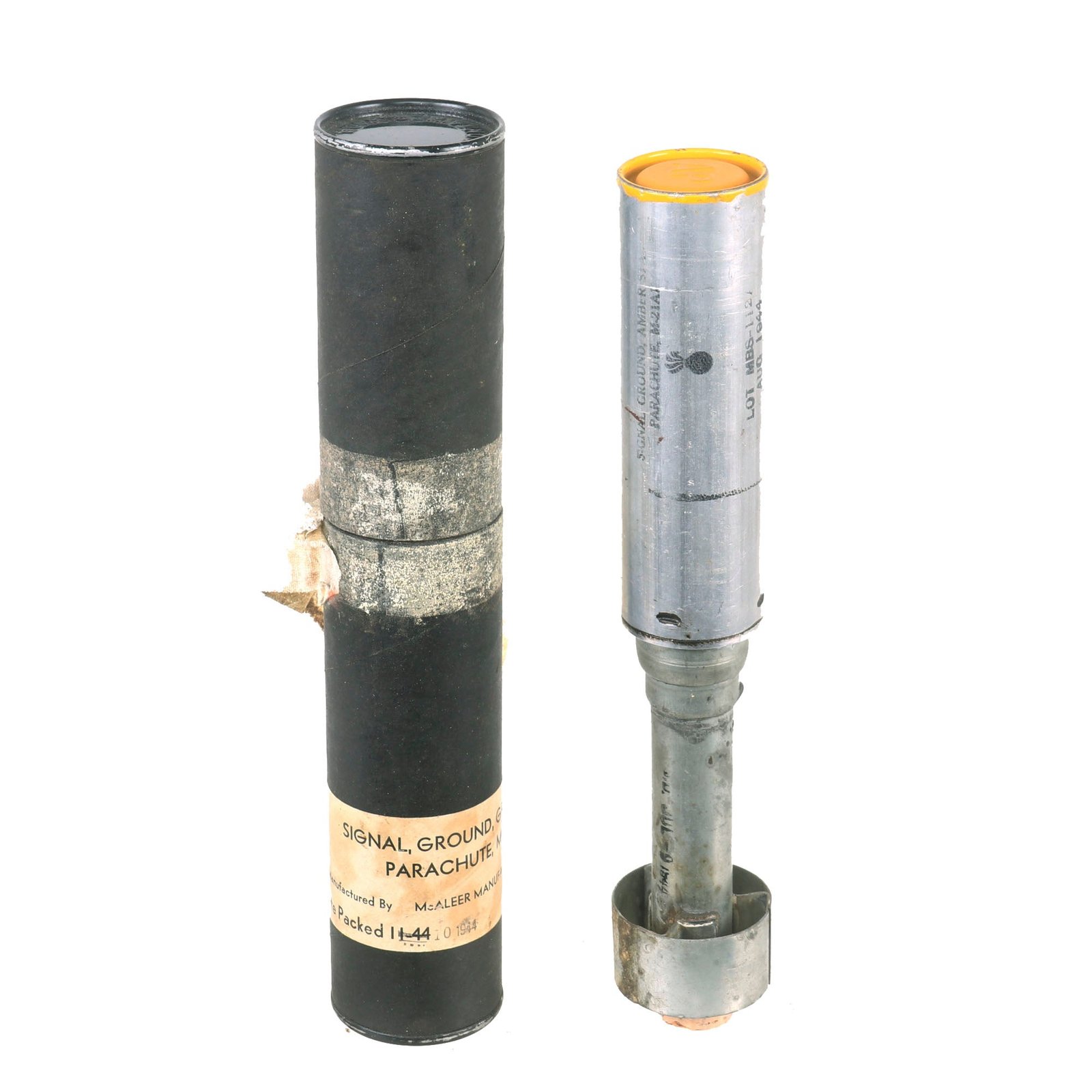 Buy Original U.S. WWII M21A1 Amber Star Signal Parachute Flare in Tube - Dated August & October 1944 | Original Firearms Antique For Sale