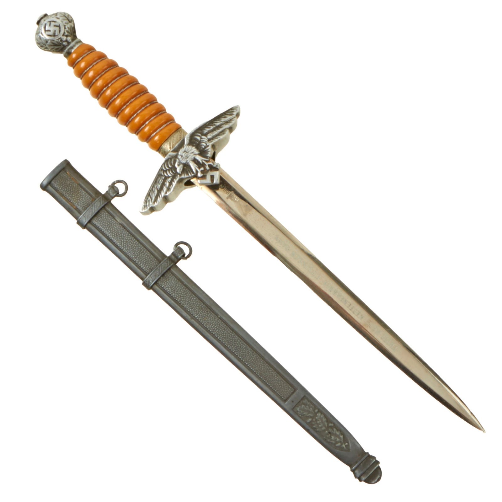 Buy Original WWII German Miniature Salesman's Sample 2nd Model Luftwaffe Dagger Marked to Chain Manufacturer by SMF with Scabbard | Original Firearms Antique For Sale