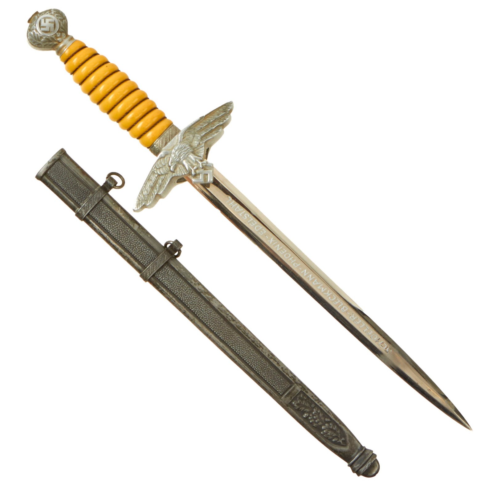 Buy Original WWII German Miniature "Salesman's Sample" 2nd Model Luftwaffe Dagger Marked to Steel Pipe Manufacturer by SMF with Scabbard | Original Firearms Antique For Sale
