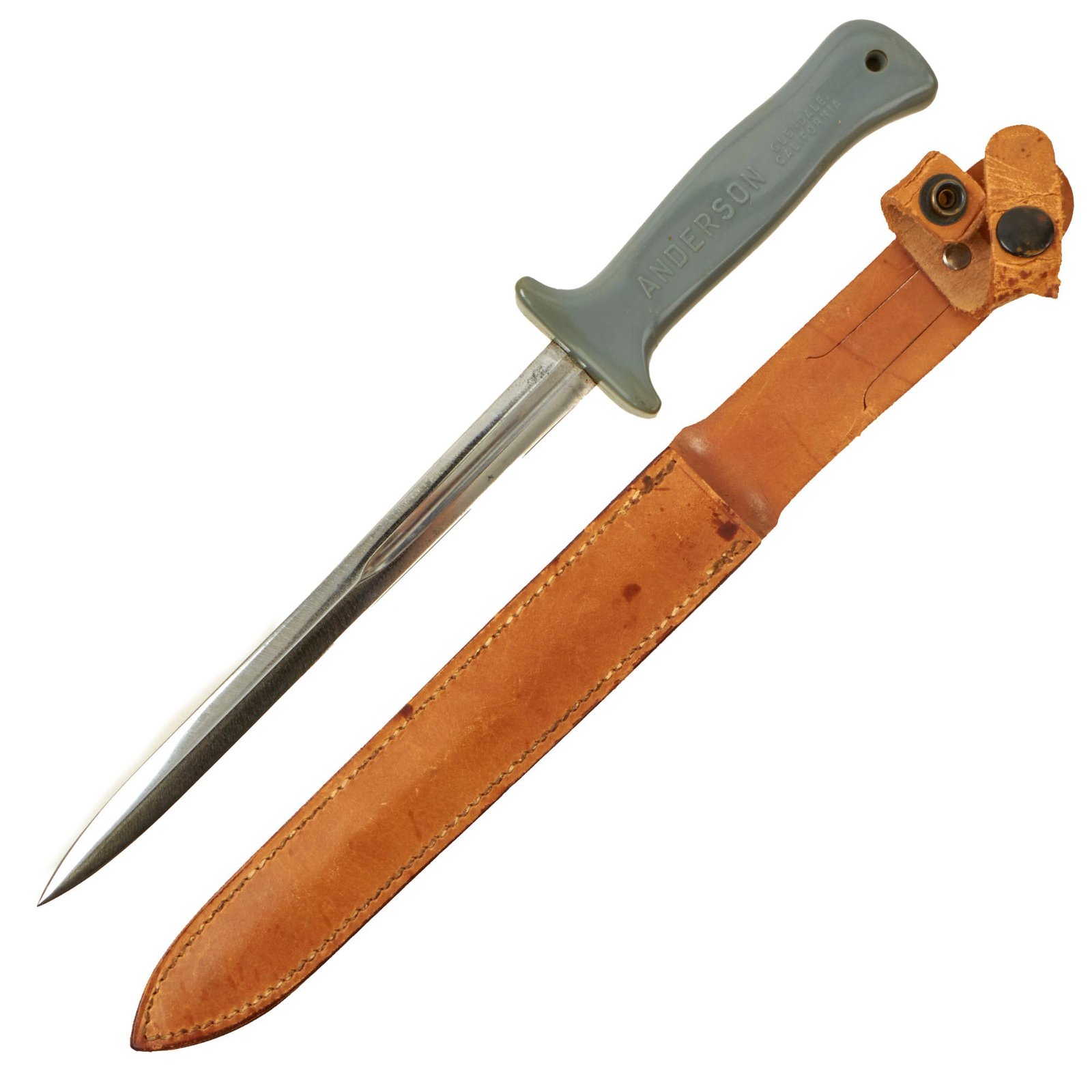 Buy Original U.S. WWII Cut Down M1913 “Patton” Saber Fighting Knife by the Anderson Knife Company of Glendale, California with Leather Sheath | Original Firearms Antique For Sale