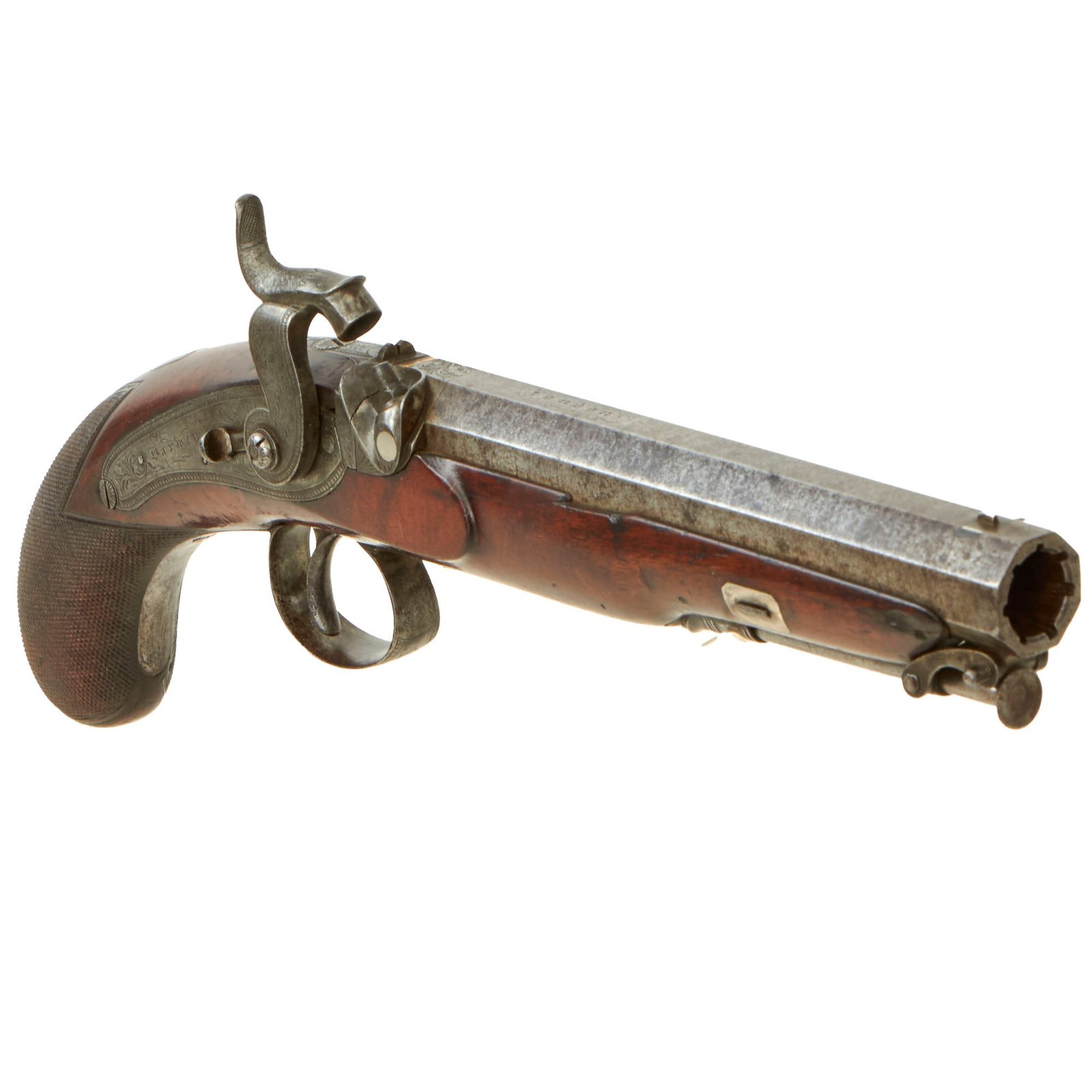 Buy Original British Officer's Rifled Percussion Pistol by Darmen of London with Half-cock Safety & Captured Ramrod - Circa 1830 | Original Firearms Antique For Sale