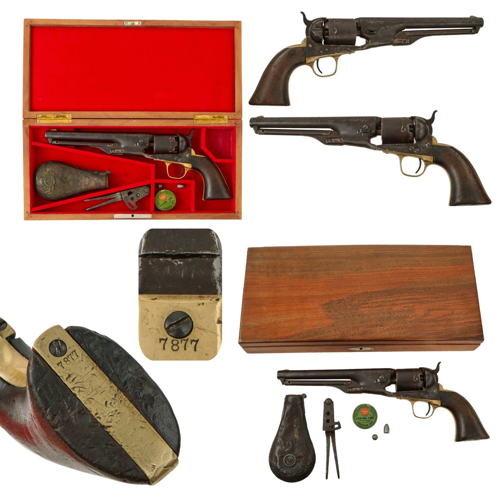 Original U.S. Civil War Colt Model 1861 Navy .36cal Percussion Revolver Made in 1862 with Custom Wood Case and Accessories - Serial 7877