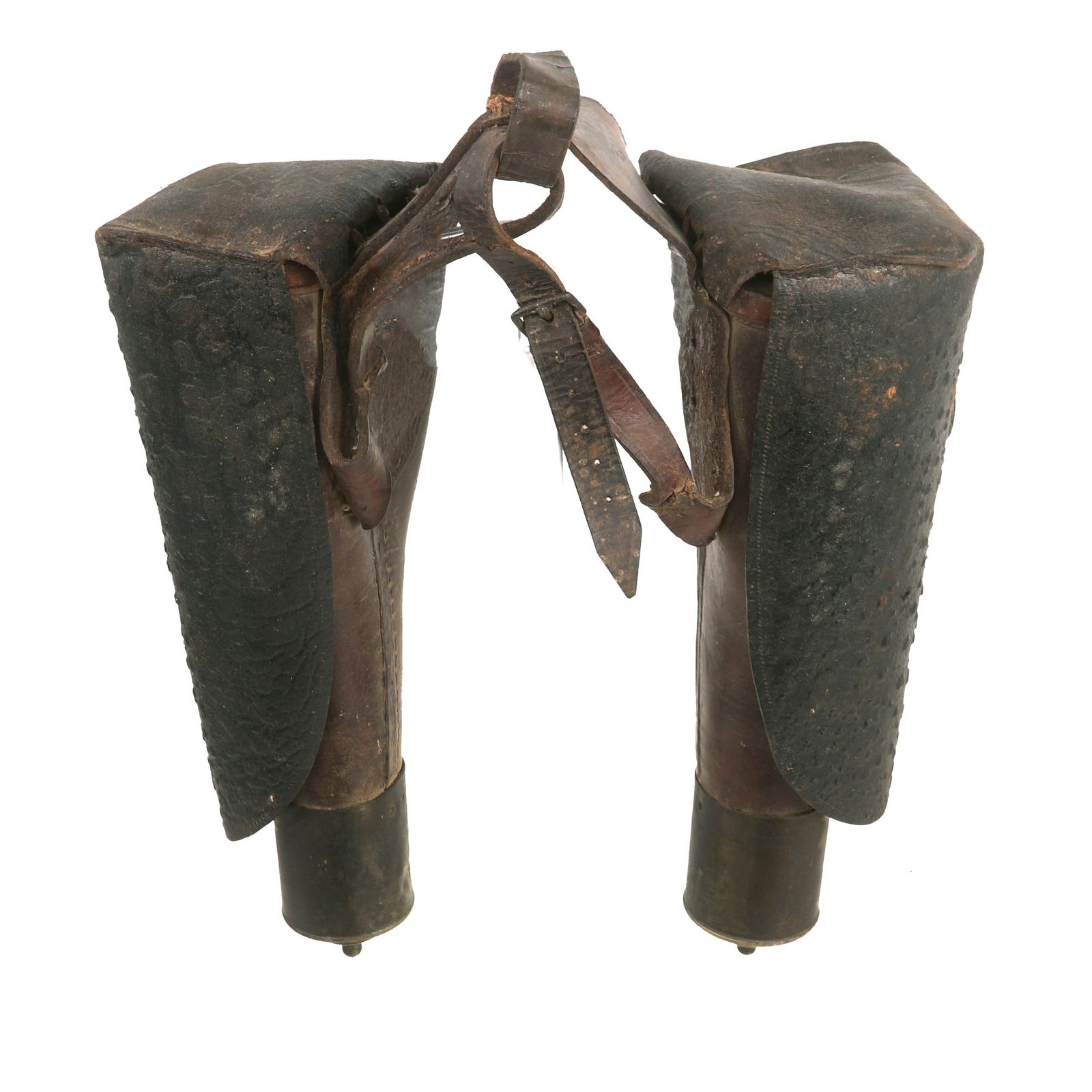 Buy Original U.S. Mexican-American War Era Leather Saddle Pommel Holsters For a Brace of Flintlock or Percussion Cap Pistols - Fits Pistols Up To 11 Inches | Original Firearms Antique For Sale