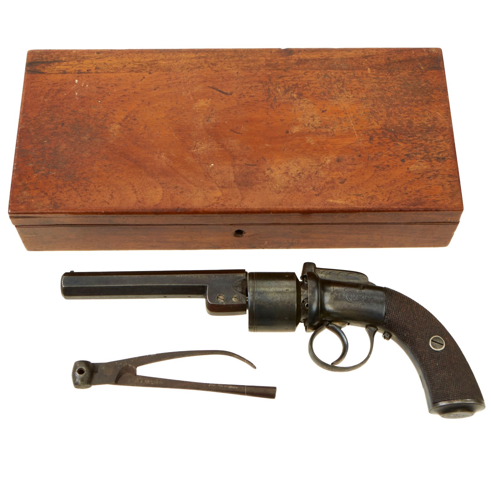 Buy Original British Victorian .38cal Double Action Percussion Revolver in Custom Case with Bullet Mold - Circa 1840 | Original Firearms Antique For Sale
