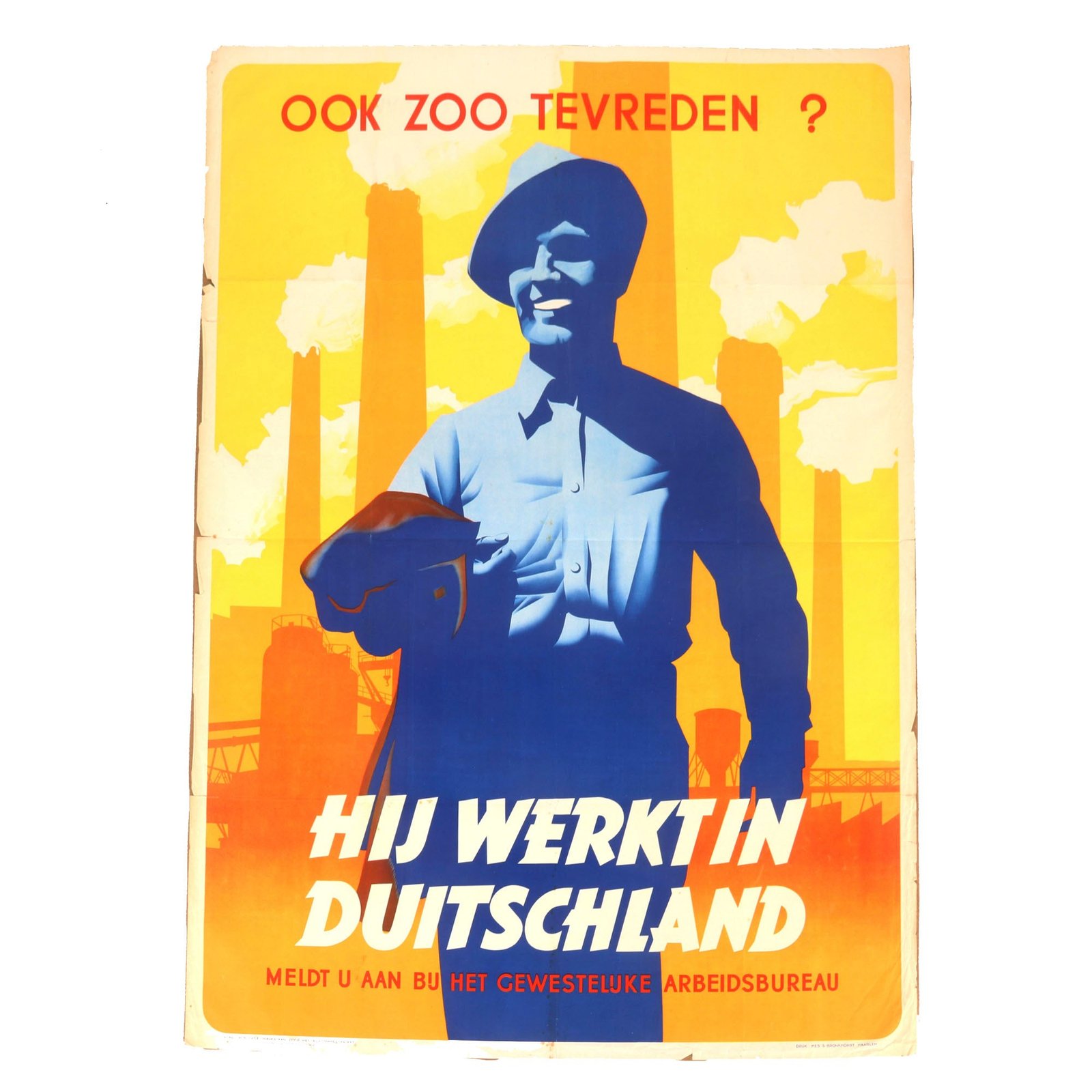 Buy Original German WWII Dutch Occupation Propaganda Poster - Work in Germany - 34½ x 47” | Original Firearms Antique For Sale