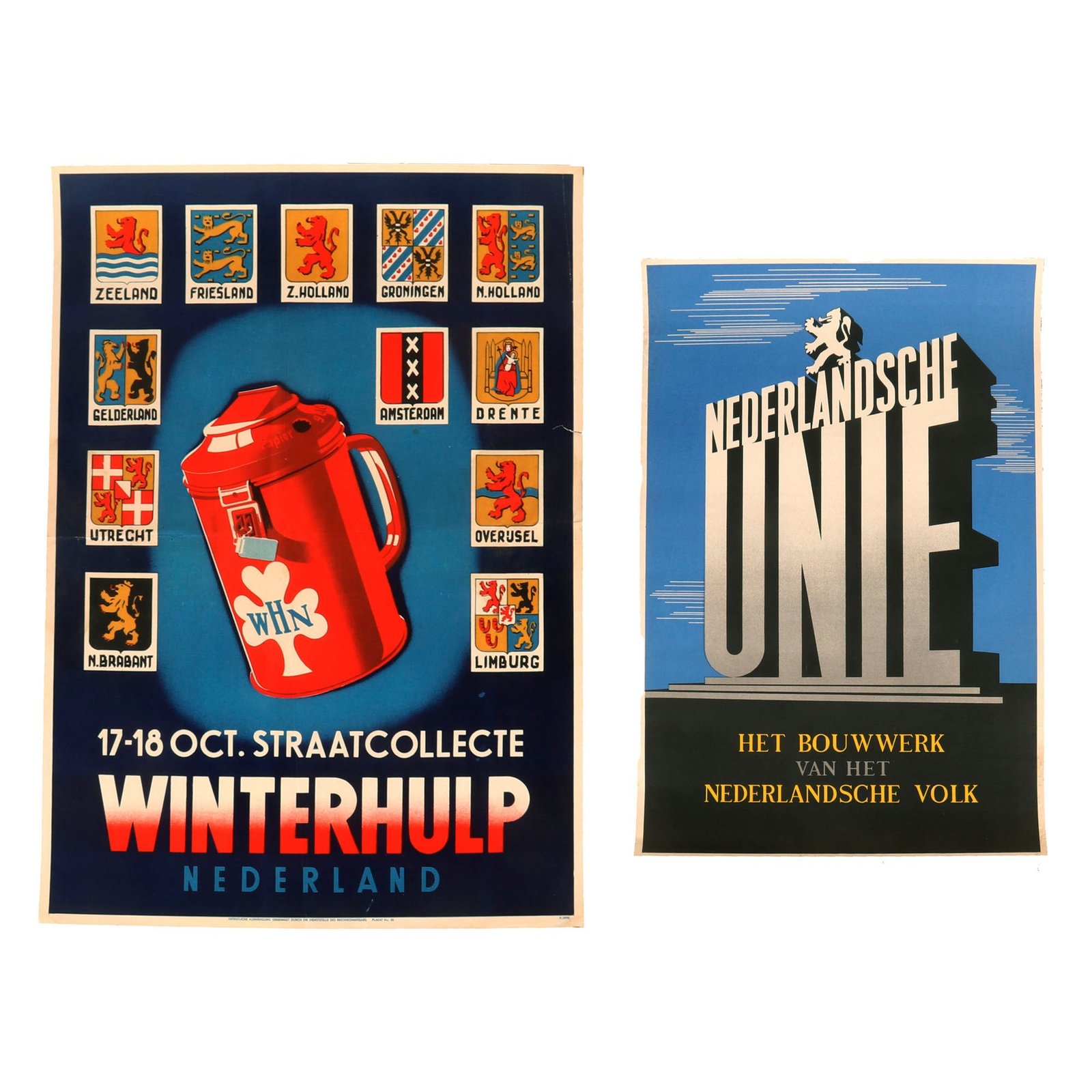 Buy Original German WWII Dutch Occupation Winterhulp Nederland WHN Propaganda Poster & Dutch Union Poster | Original Firearms Antique For Sale