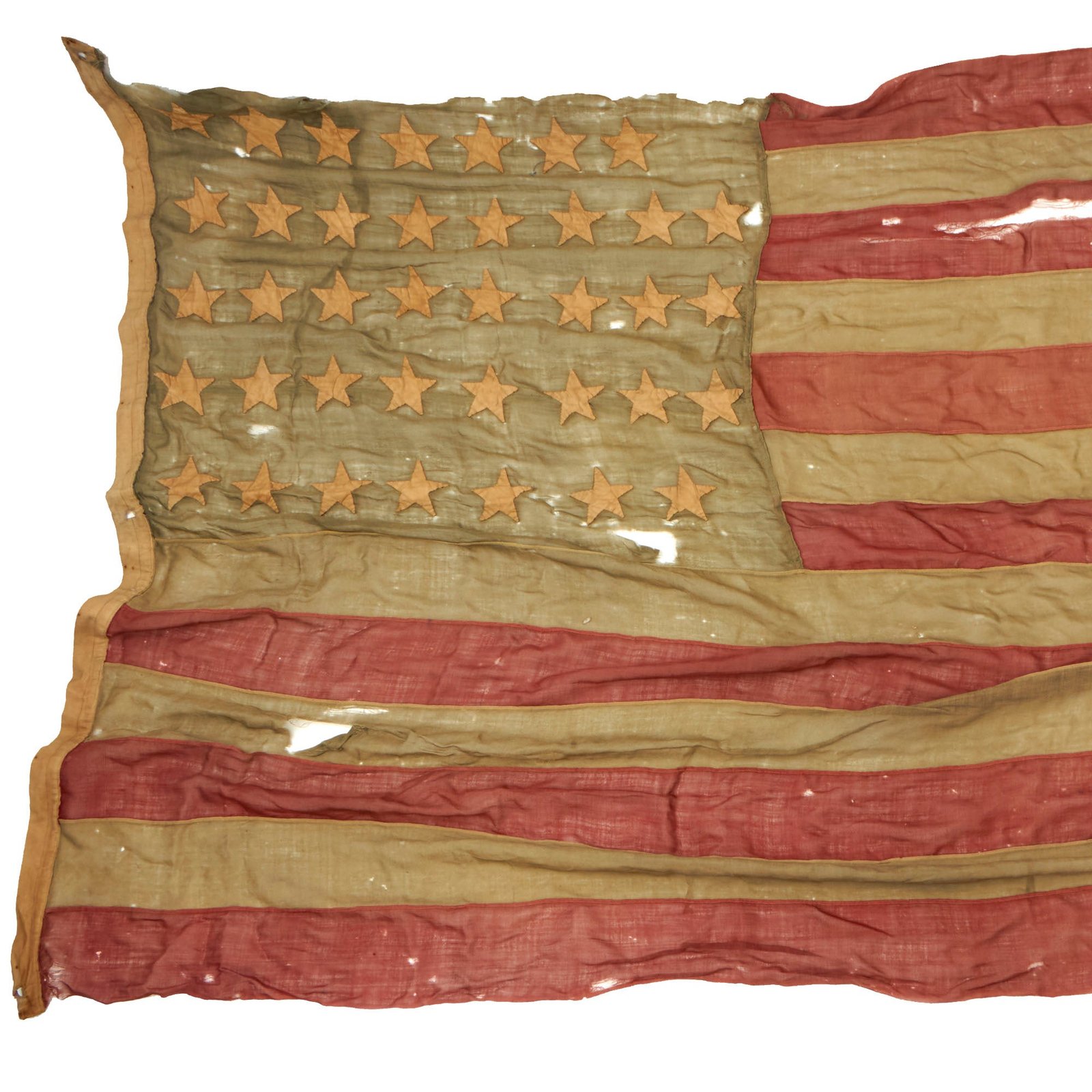 Buy Original Late 19th Century Named 38 Star (1877-1890) 66”x96” United States National Flag With Discharge Document - Private Francis C. Wilson, National Guard of Pennsylvania | Original Firearms Antique For Sale
