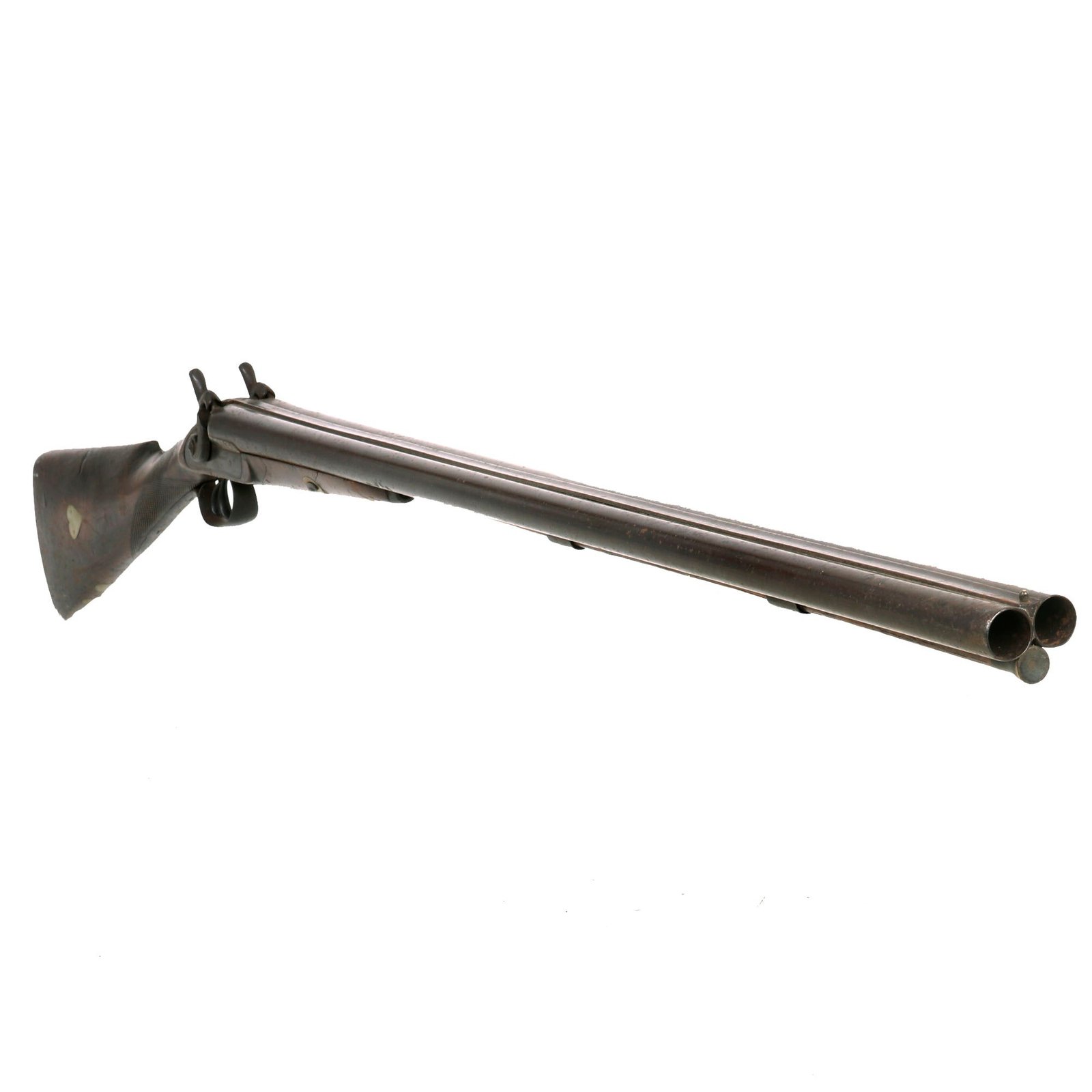 Buy Original British 12 Bore Double Barrel Percussion Shotgun by Mortimer with Laminated Steel Barrel - circa 1870 | Original Firearms Antique For Sale