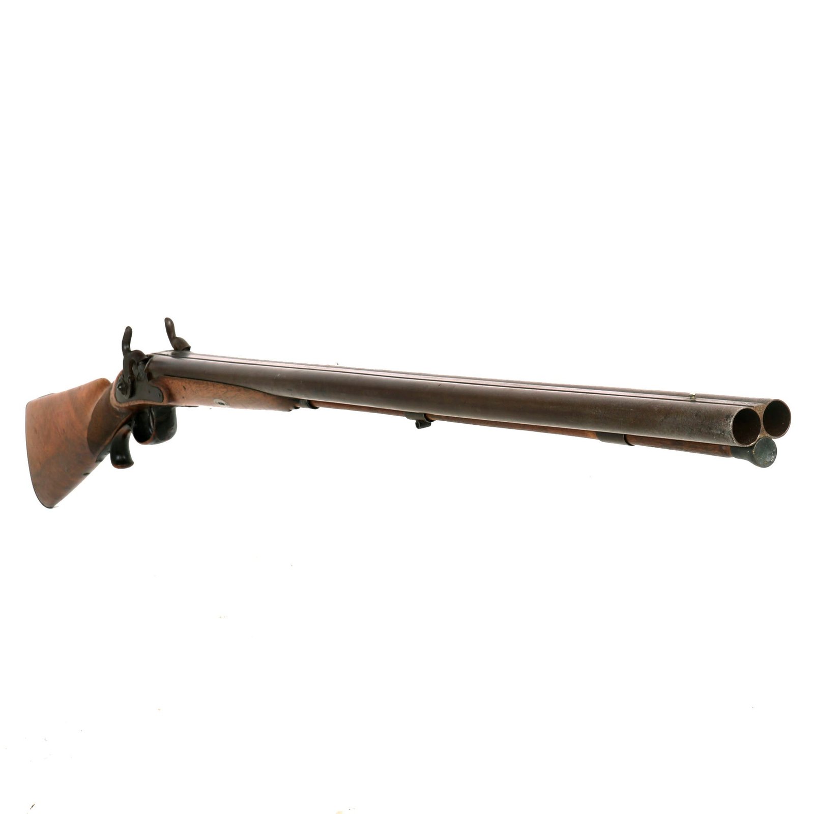 Buy Original U.S. Unmarked 12 Bore Double Barrel Percussion Fowling Piece with German Style Stock & Wood Trigger Guard - circa 1850 | Original Firearms Antique For Sale