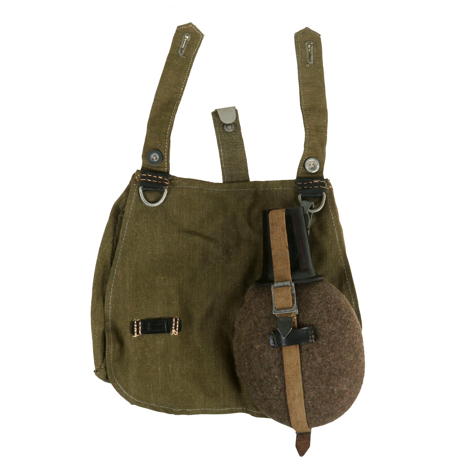 Buy Original German WWII Afrikakorps Canteen with Bakelite Cup & M31 Bread Bag - 1943 Dated | Original Firearms Antique For Sale