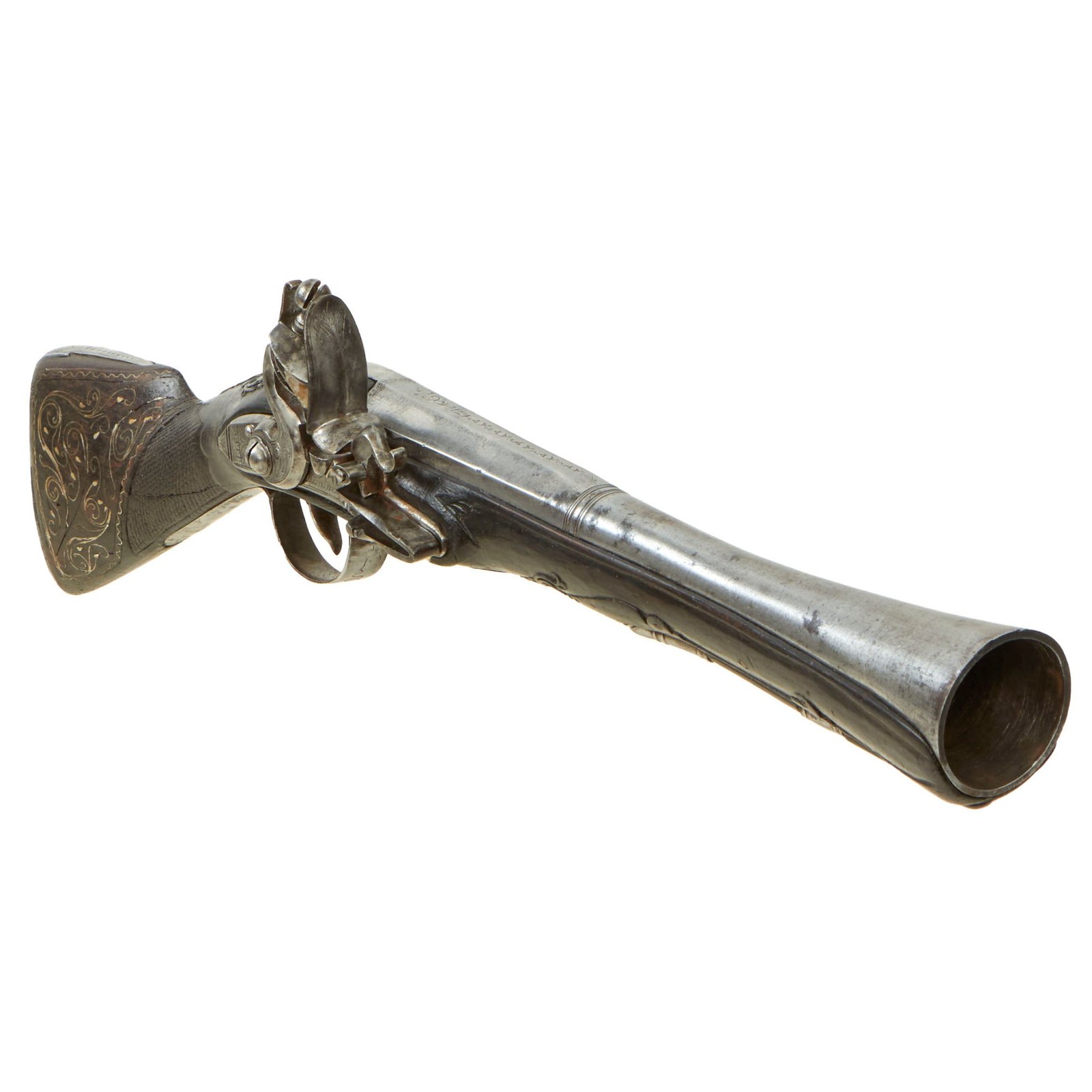 Buy Original Ottoman Flintlock Full Stock Blunderbuss Pistol with Silver Wire Inlaid Butt Stock - circa 1800-1840 | Original Firearms Antique For Sale