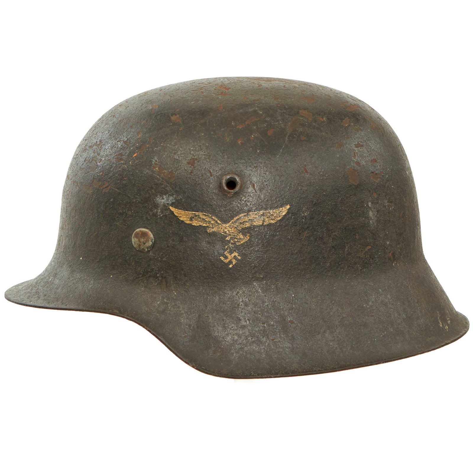 Buy Original German WWII Service Worn Luftwaffe M42 Single Decal Helmet with Relic 57cm Liner - ET64 | Original Firearms Antique For Sale
