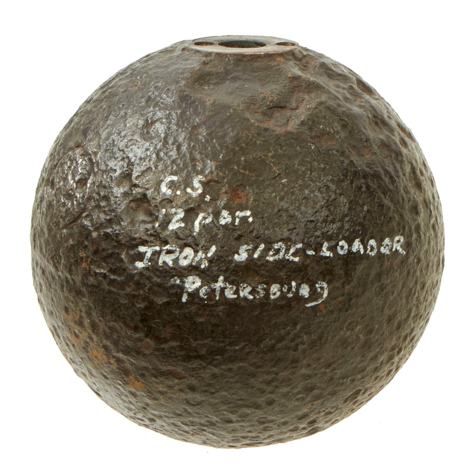 Buy Original U.S. Civil War Confederate States Bormann "Replacement" Fused Iron Side Loader 12lb Cannon Ball - Found at Location of the Siege of Petersburg | Original Firearms Antique For Sale