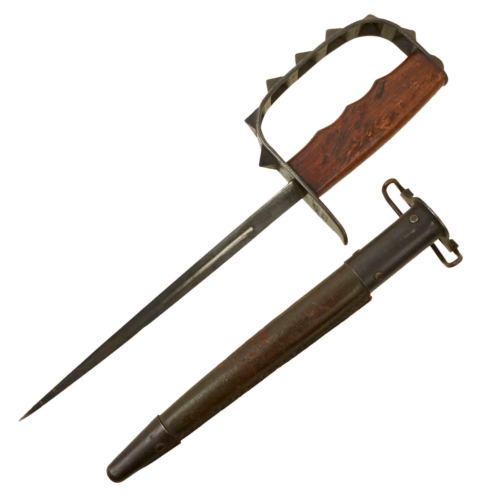 Buy Original U.S. WWI Extremely Scarce 7-Knuckle M1917 Knuckle Duster Trench Knife with Original Scabbard | Original Firearms Antique For Sale