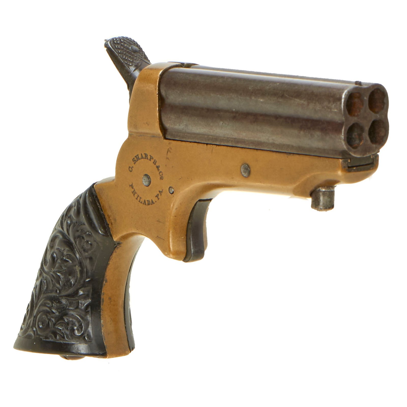 Buy Original U.S. Sharps Model 1A .22 Rimfire 4 Barrel Brass Frame Pepperbox Pistol - Serial 25768 | Original Firearms Antique For Sale