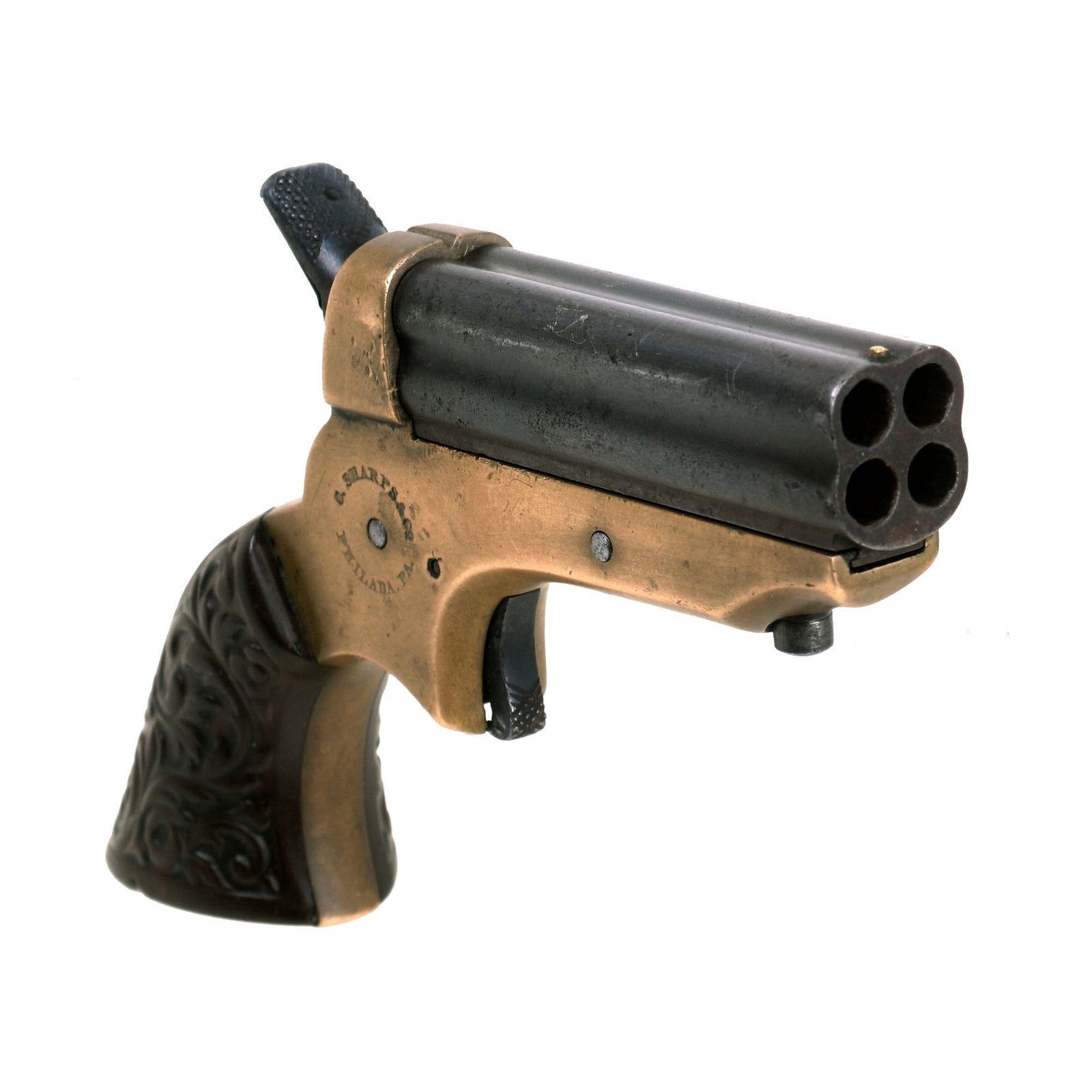 Buy Original U.S. Sharps Model 1A .22 Rimfire 4 Barrel Brass Frame Pepperbox Pistol - Serial 38368 | Original Firearms Antique For Sale