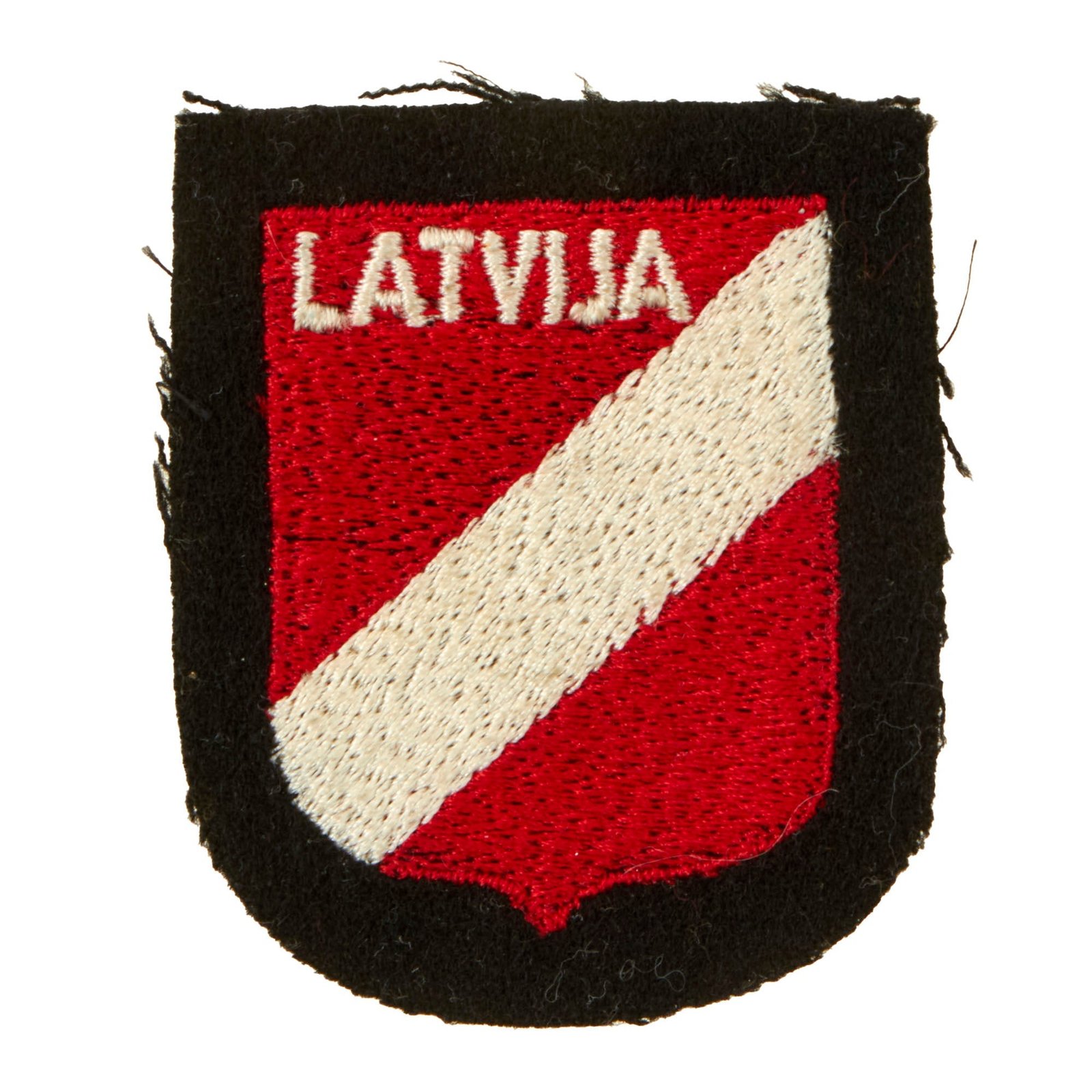 Buy Original German WWII Embroidered Waffen SS Latvian Volunteer Shield Sleeve Insignia - Unissued | Original Firearms Antique For Sale